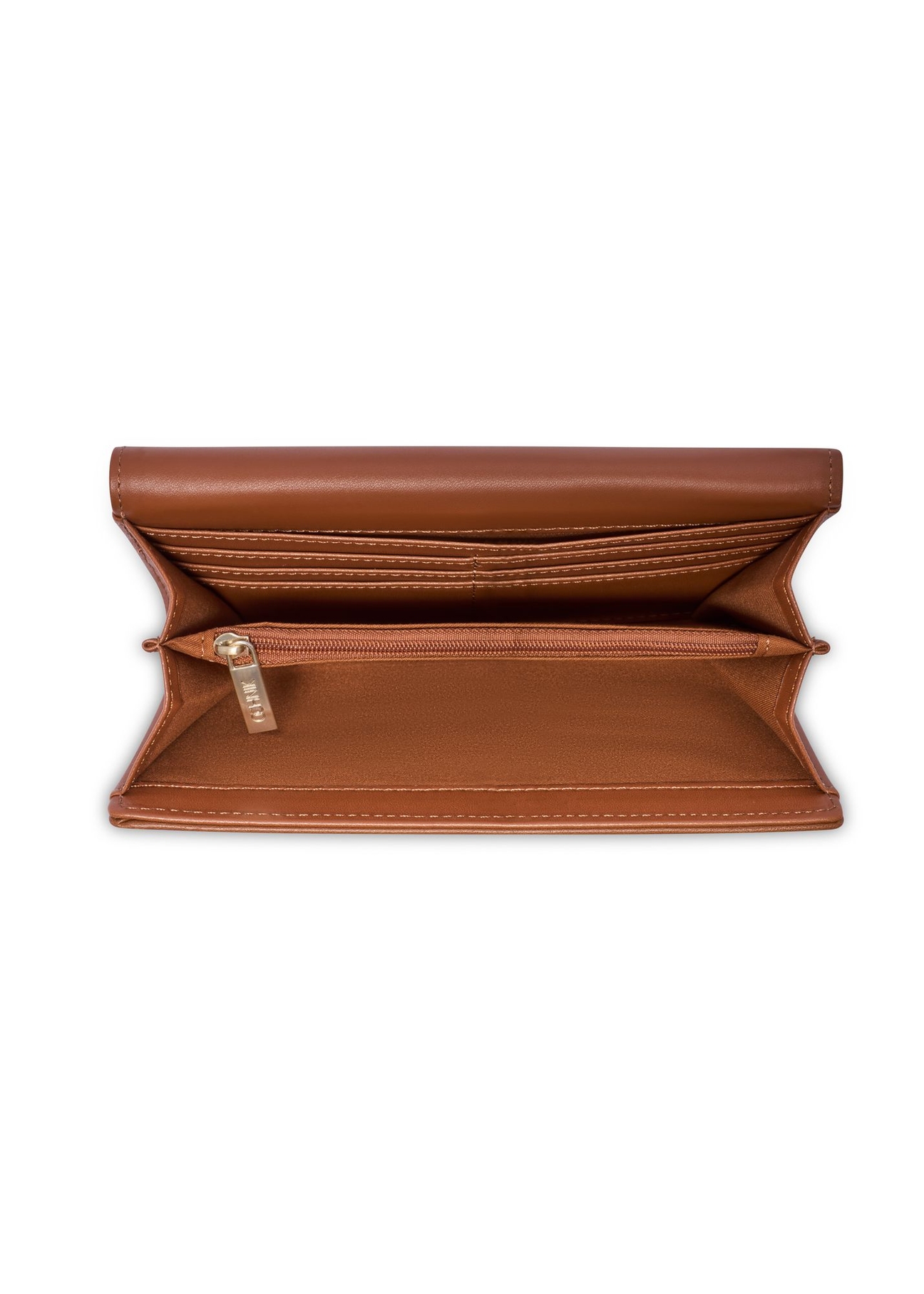 Veľká béžová dámska peňaženka POREC-0432-0P(W26) - pohľad na produkt zhora, na bielom pozadí.