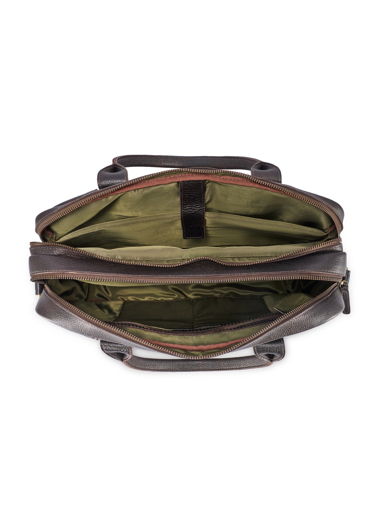 Hnedá pánska kožená taška TORMS-0504-1I(W26), pohľad na produkt vo vnútri na bielom pozadí.