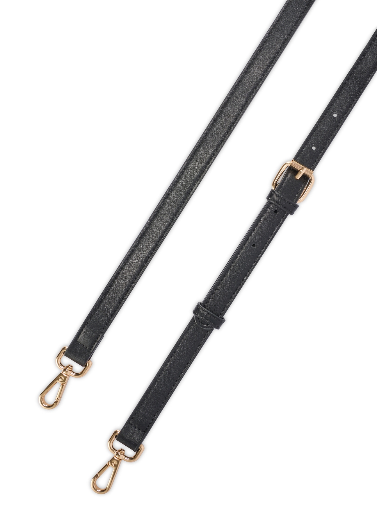 Čierna dámska koženková kabelka TOREC-1143-99(W26), pohľad na popruh produktu na bielom pozadí.