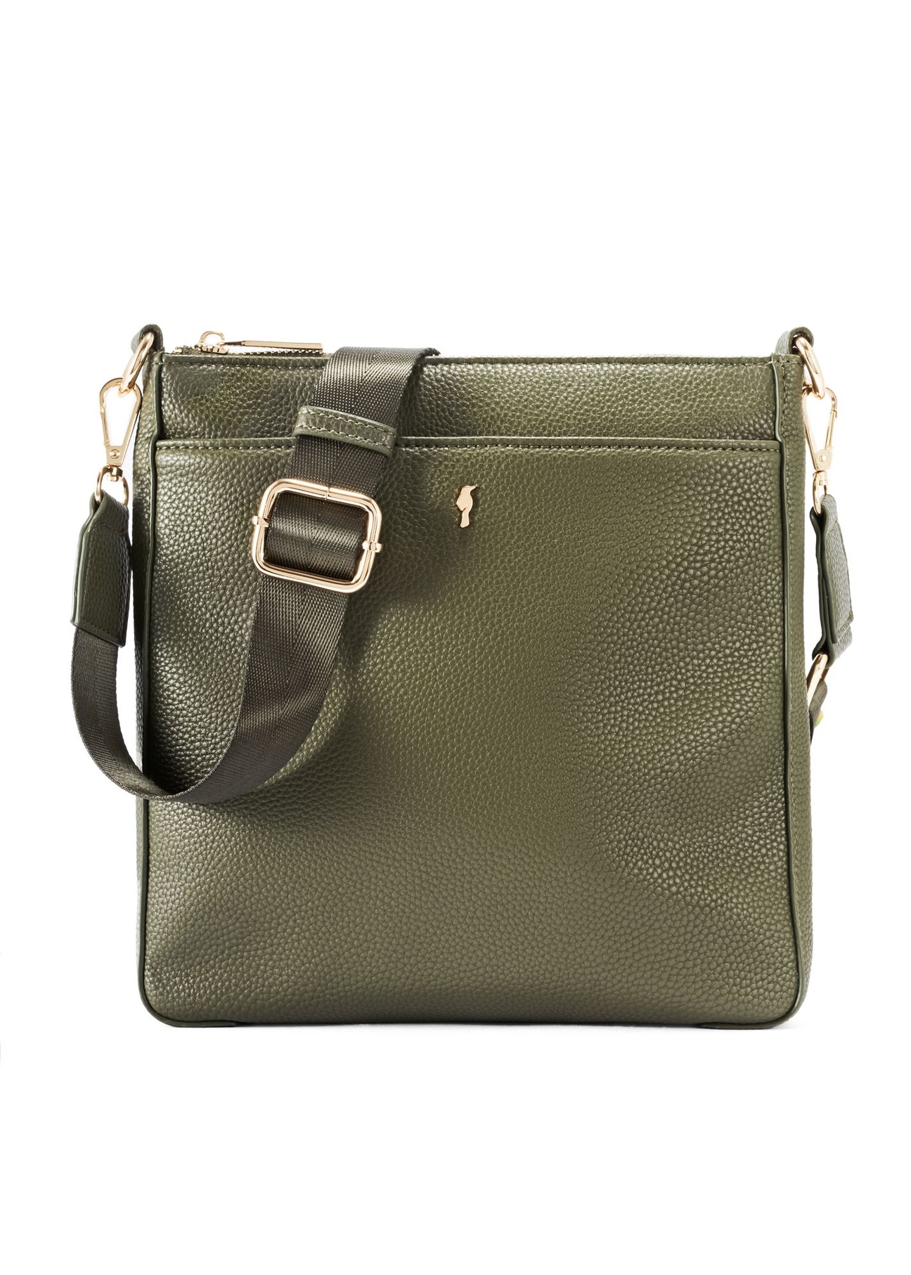Dámska khaki kabelka cez rameno TOREC-0708B-55(Z25), pohľad na produkt spredu na bielom pozadí.