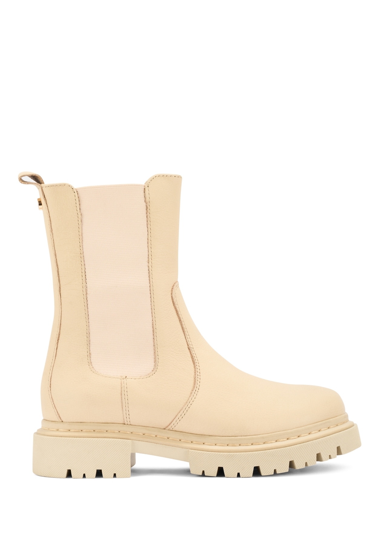 Dámske kožené čižmy Chelsea béžovej farby BUTYD-1092-81(Z25), pohľad na produkt zboku na bielom podklade.