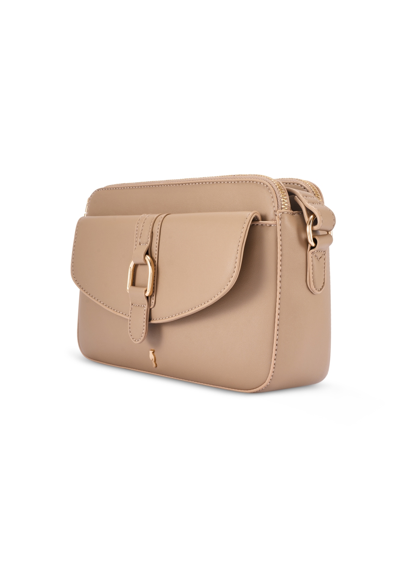 Béžová malá dámska kabelka TOREC-1175-1D(W26) - diagonálny pohľad na produkt, na bielom pozadí.