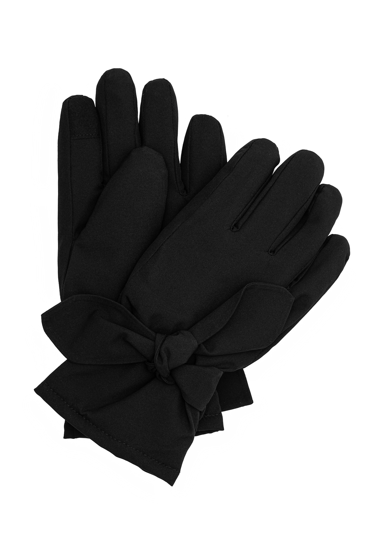 Čierne dámske zimné rukavice REKDT-0035-99(Z25) - pohľad na produkt zhora na bielom pozadí.