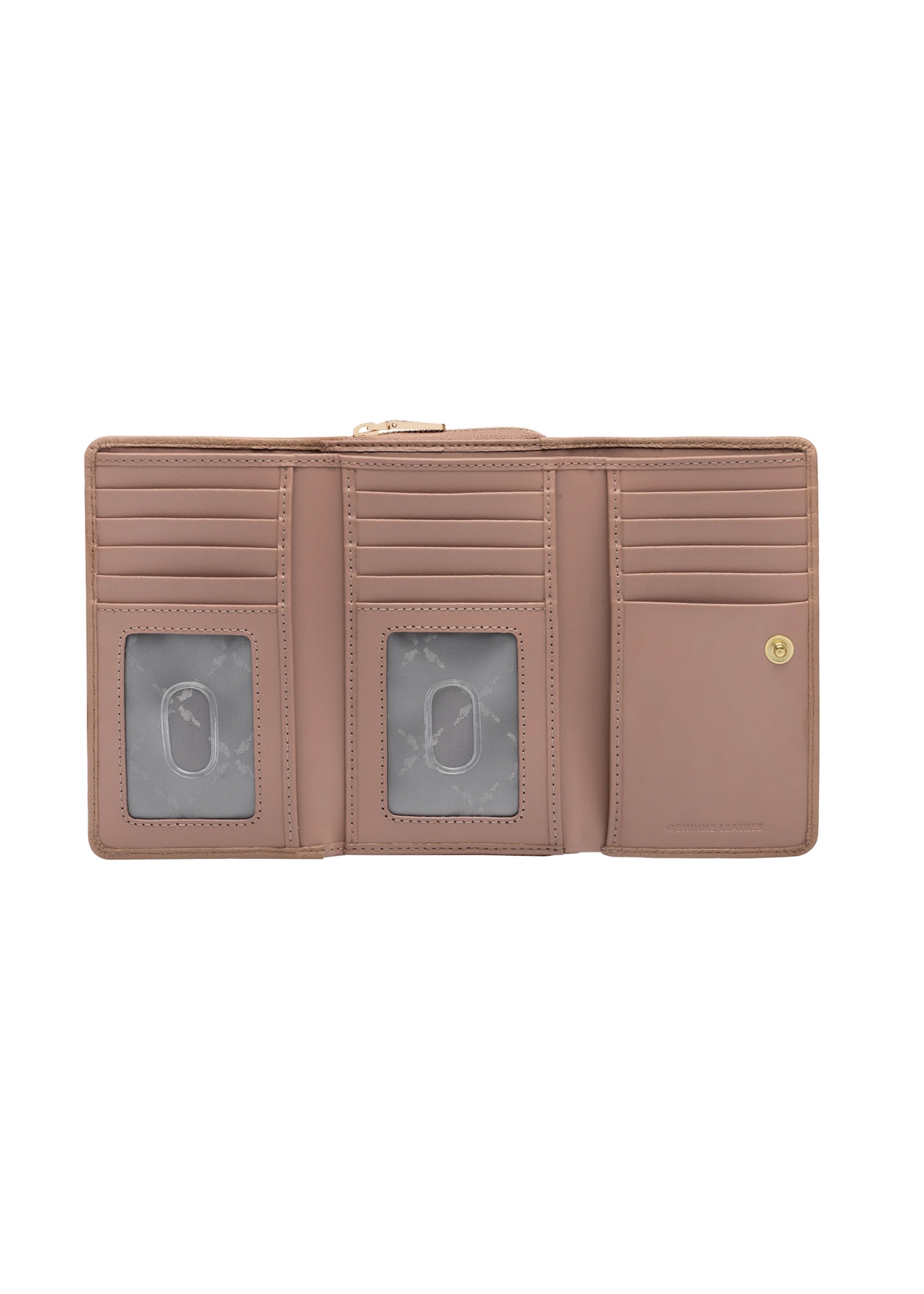 Veľká ružová kožená dámska peňaženka PORES-0801H-5D(W26), pohľad na produkt vo vnútri na bielom pozadí.