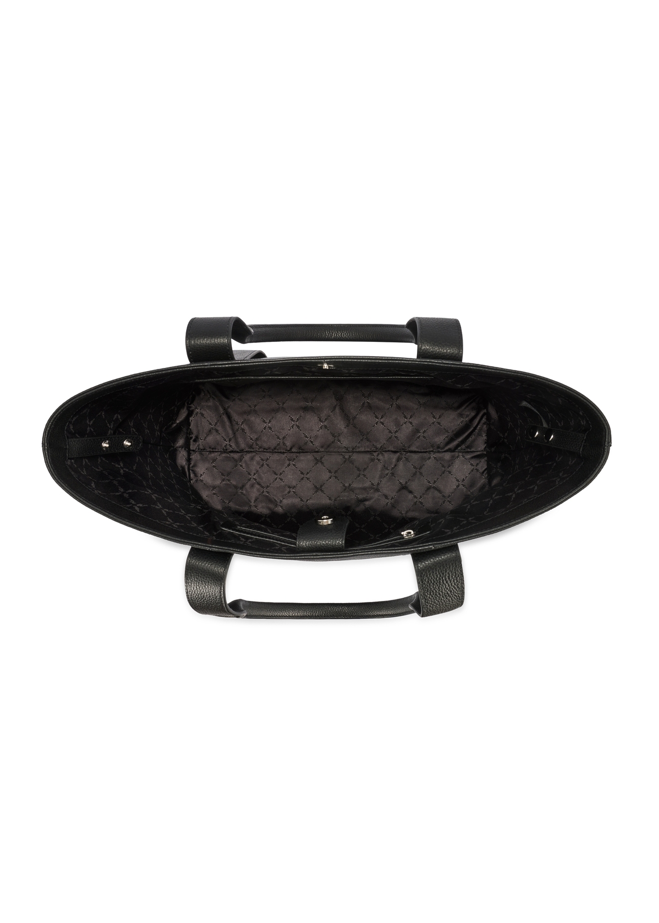 Čierna elegantná dámska nákupná taška TORES-1200-99(Z25), pohľad na produkt zhora na bielom pozadí.