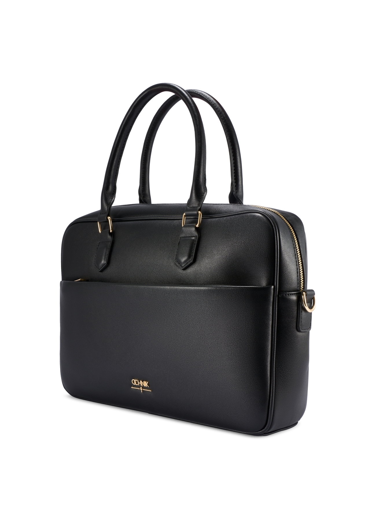 Čierna dámska taška na notebook TOREC-1209-99(W26) - diagonálny pohľad na produkt, na bielom pozadí.