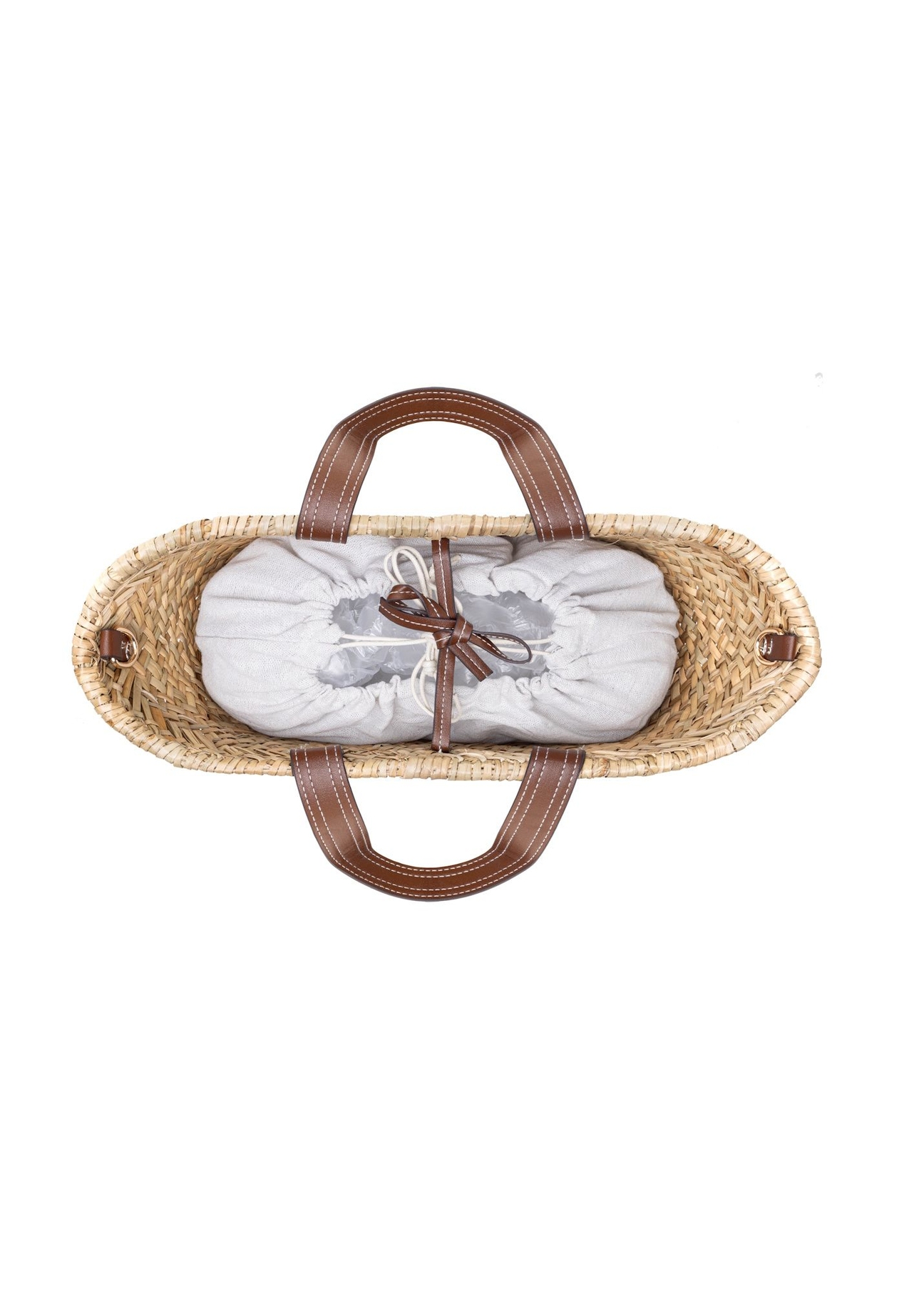 Slamená dámska taška do koša TOREC-0945A-25(W25), pohľad na produkt vo vnútri na bielom pozadí.