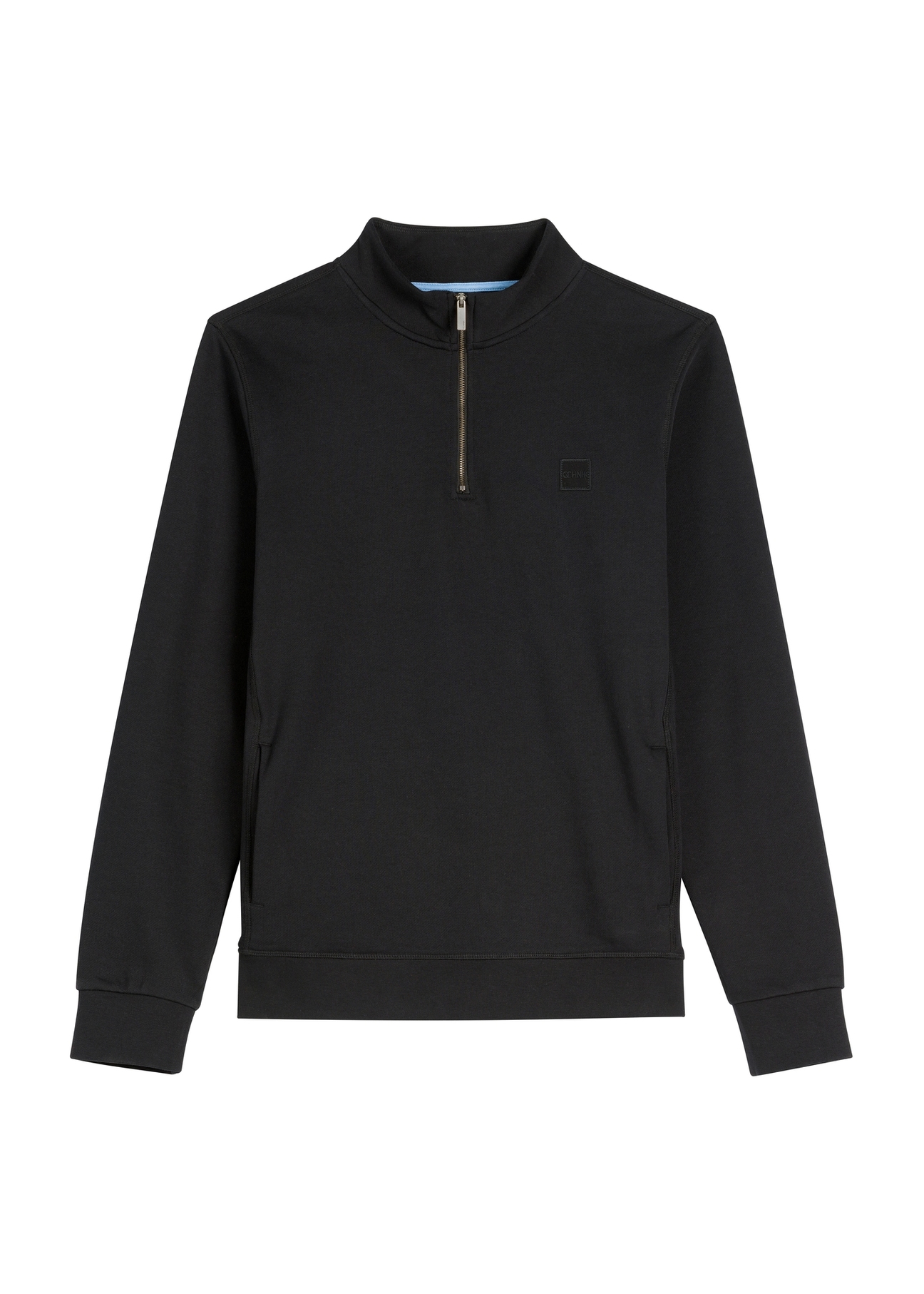 Čierna pánska mikina so stojačikom BLZMT-0080-99(W26) - pohľad na produkt spredu, na bielom pozadí.