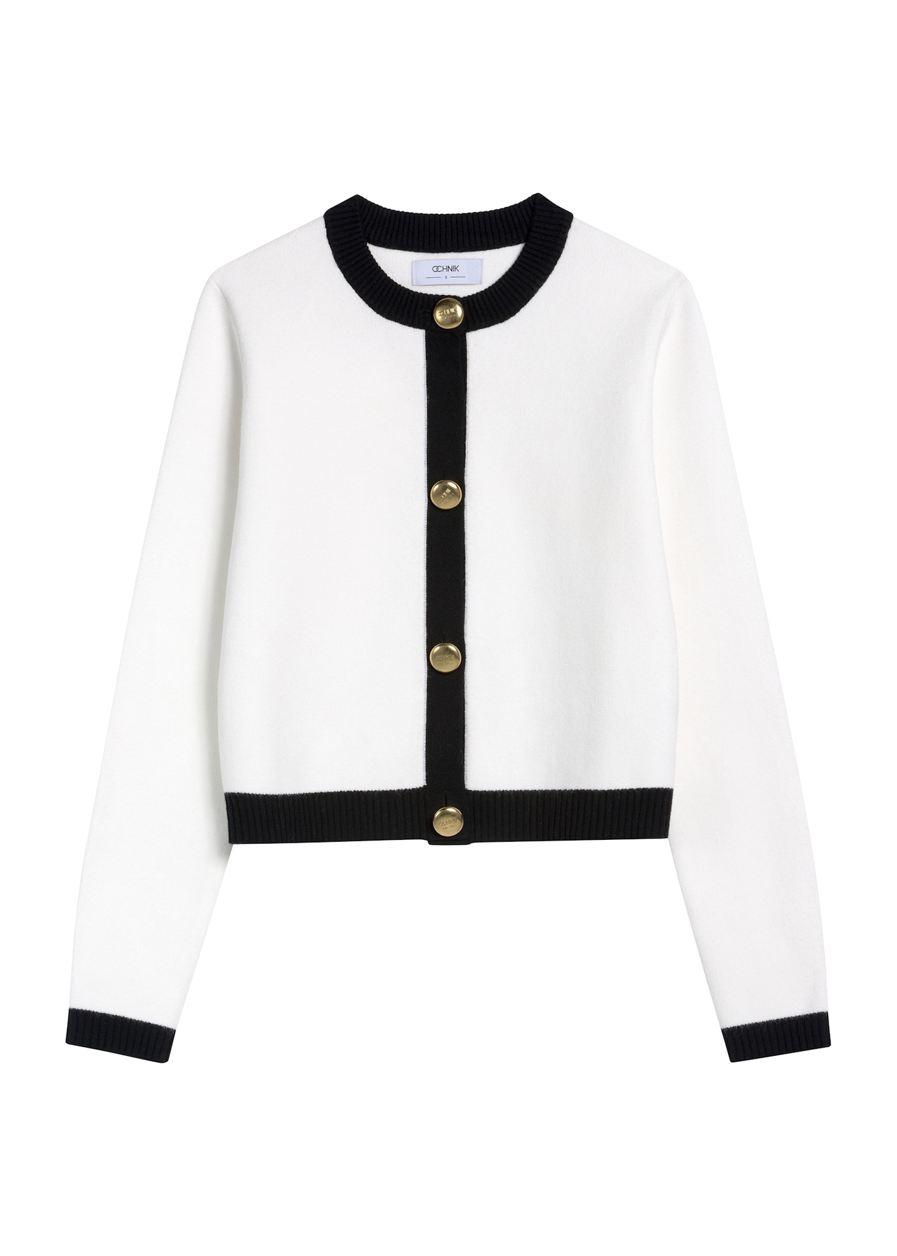 Biely dámsky kardigan KARDT-0053-12(Z25), pohľad na produkt spredu na bielom pozadí.