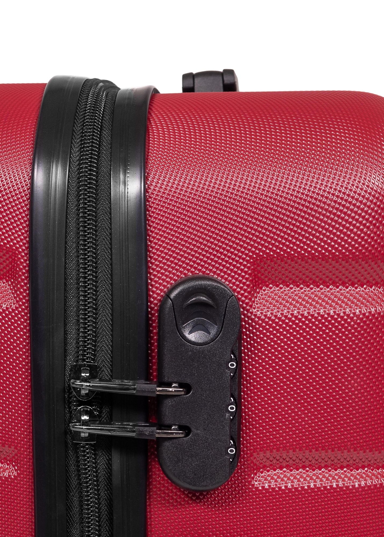 Malý kufor na kolieskach WALAB-0067-4D-19(W26), detailný záber na zips produktu na bielom pozadí.