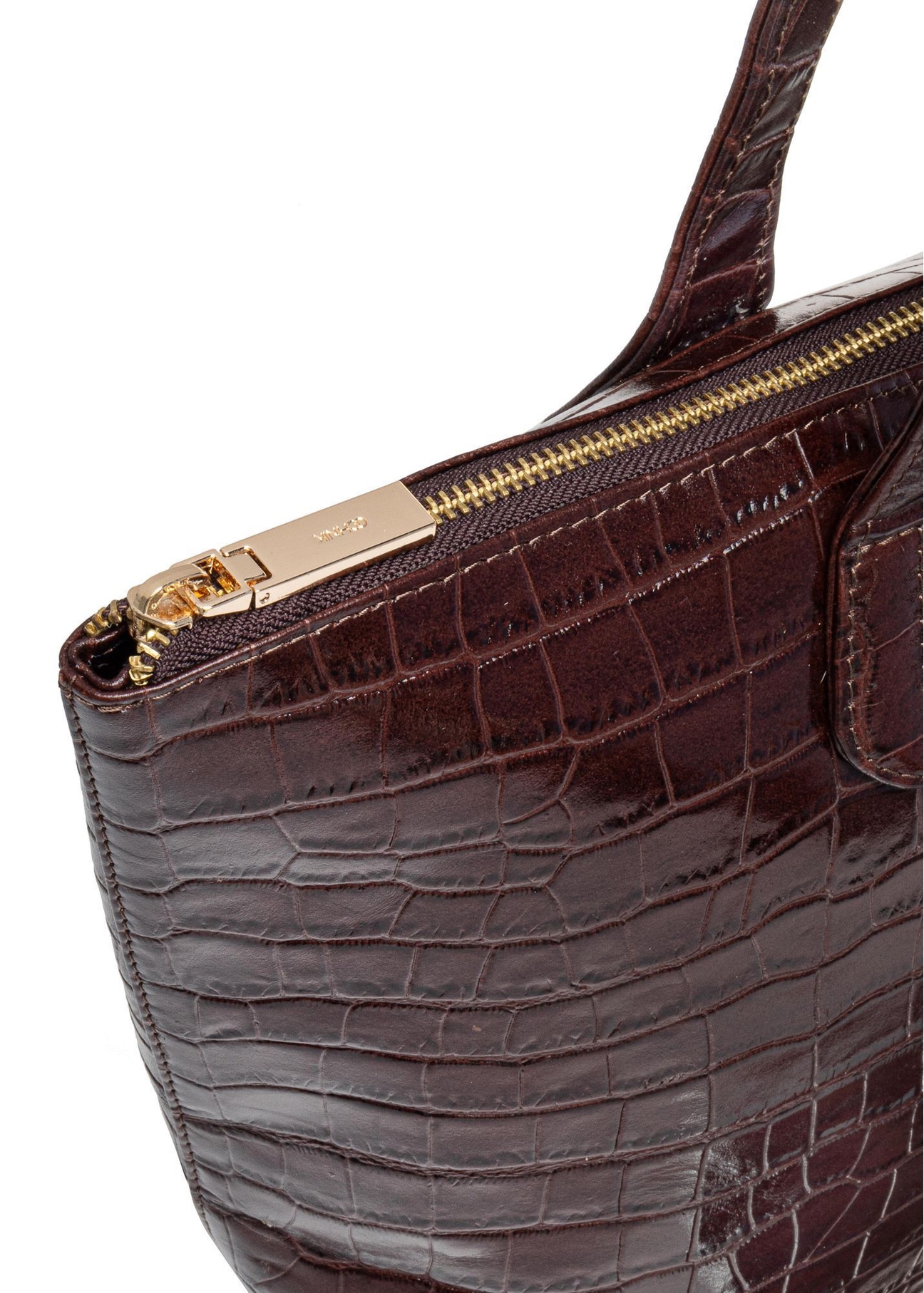 Dámska hnedá kožená nákupná kabelka TORES-0939F-1H(W26), detail produktu na bielom pozadí.