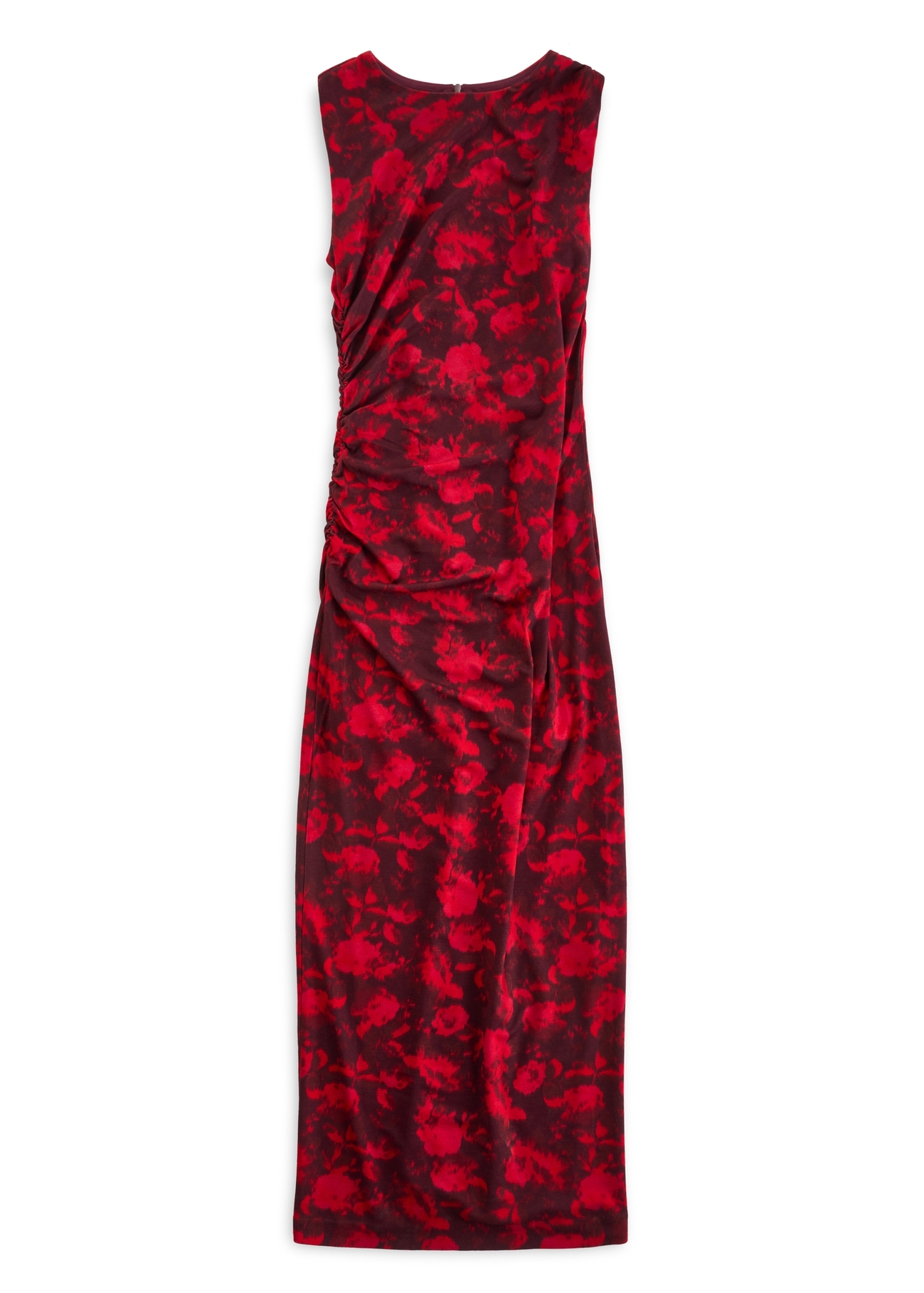 Bordové kvetinové viskózové šaty SUKDT-0245-49(Z25), pohľad na produkt spredu na bielom pozadí.