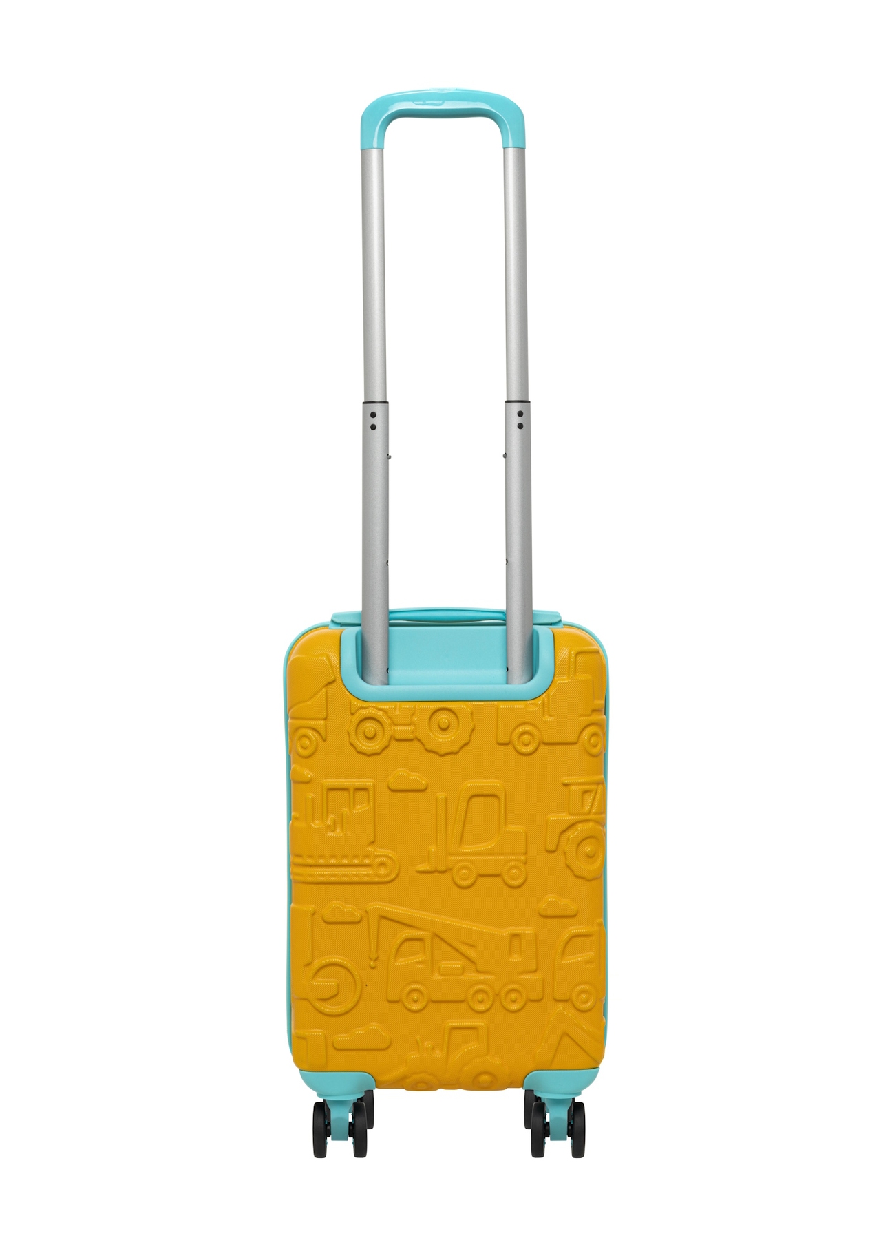 Malý oranžový kufor na kolieskach WALAB-0087-3B-18(W26), pohľad na produkt zozadu na bielom pozadí.