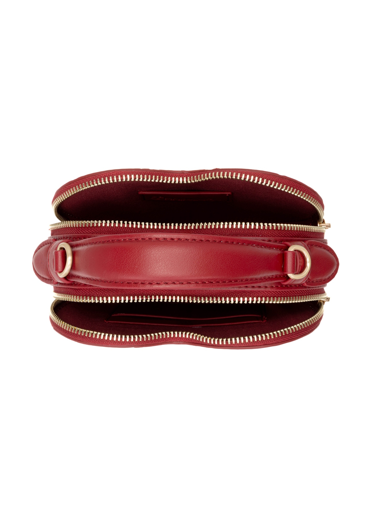 Červená kabelka v tvare srdca TOREC-1154-4B(W26), pohľad na produkt vo vnútri na bielom pozadí.