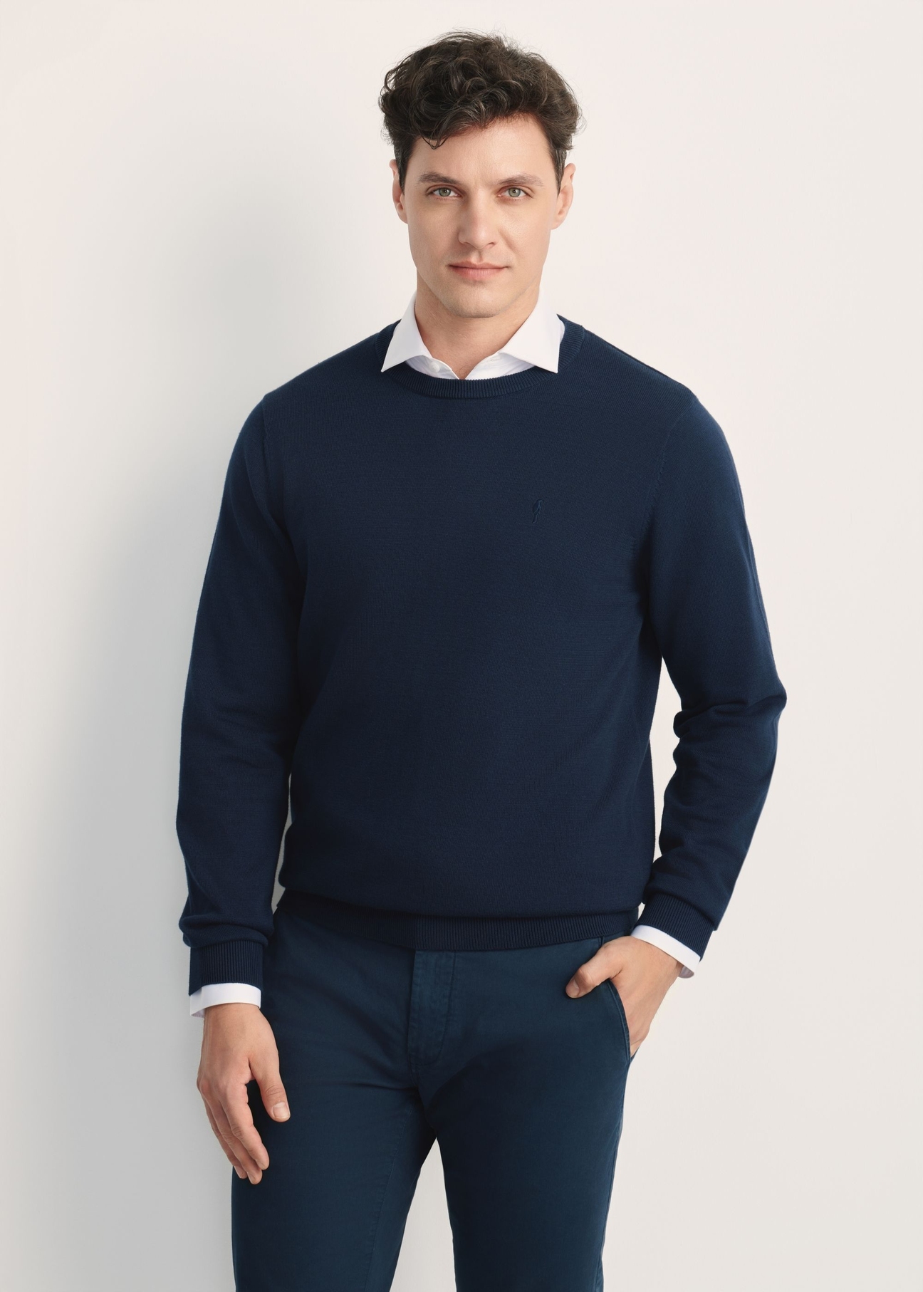 Modrý bavlnený pánsky sveter SWEMT-0114A-7E(Z26)