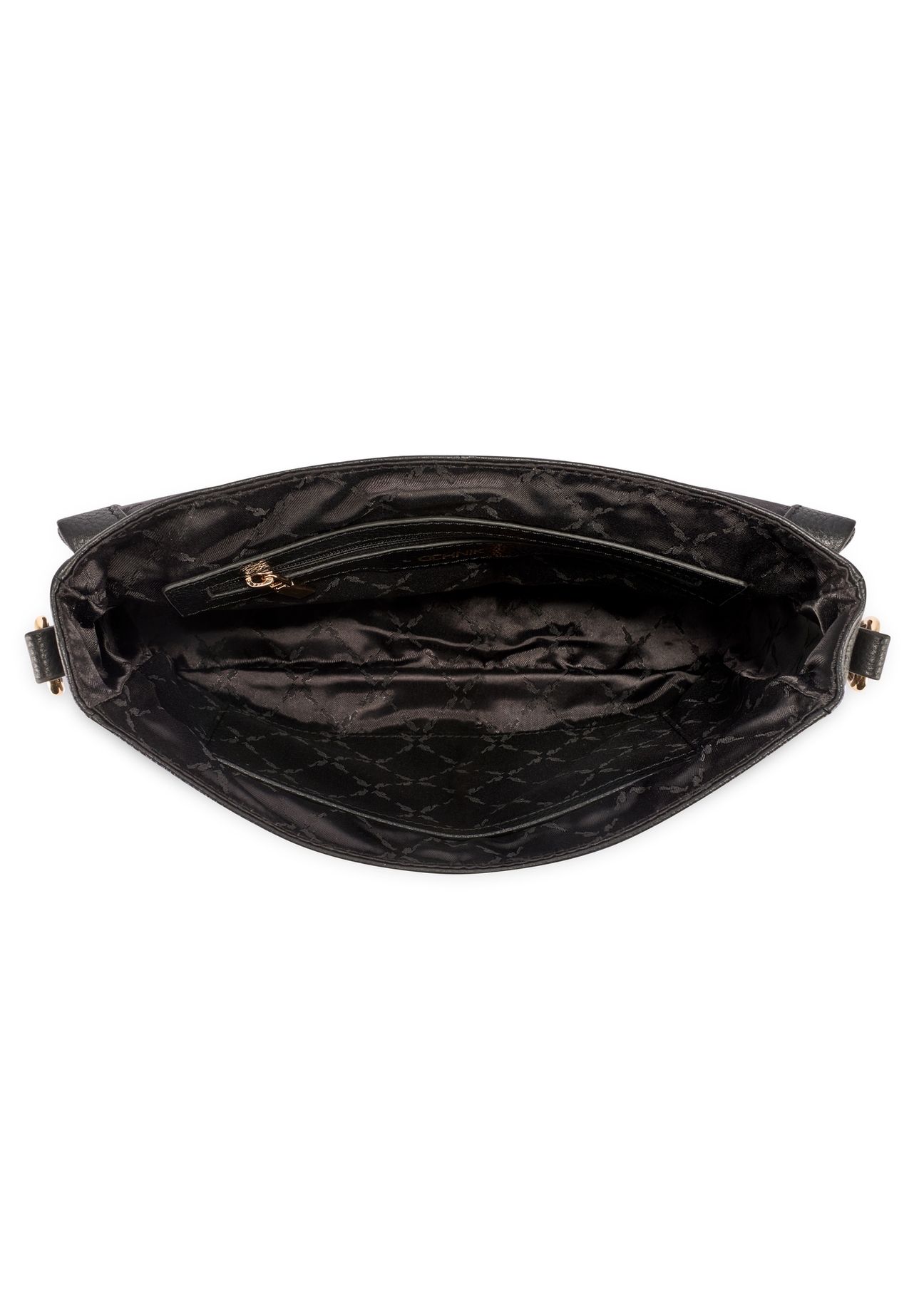 Čierna kožená taška cez rameno TORES-1266-9I(W26) - pohľad na produkt zhora, na bielom pozadí.