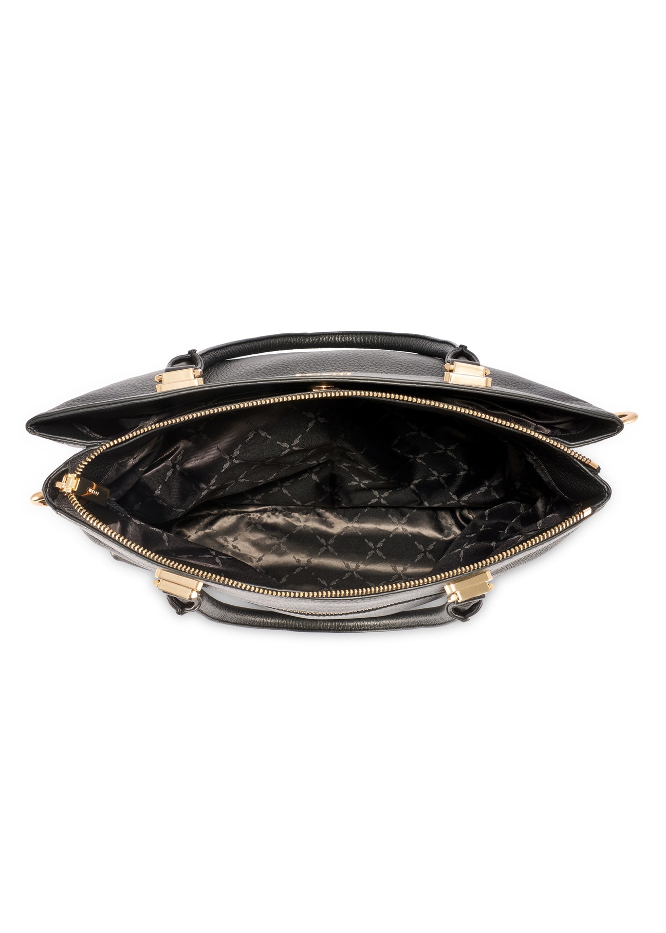 Dámska kožená čierna nákupná kabelka TORES-1204-9I(W26), pohľad na produkt zhora na bielom pozadí.