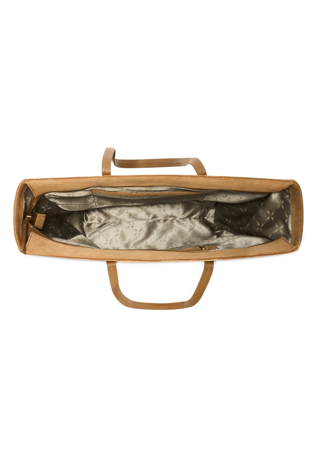 Dámska nákupná taška béžovej farby TORES-1248-1B(W26), pohľad na produkt zhora na bielom pozadí.