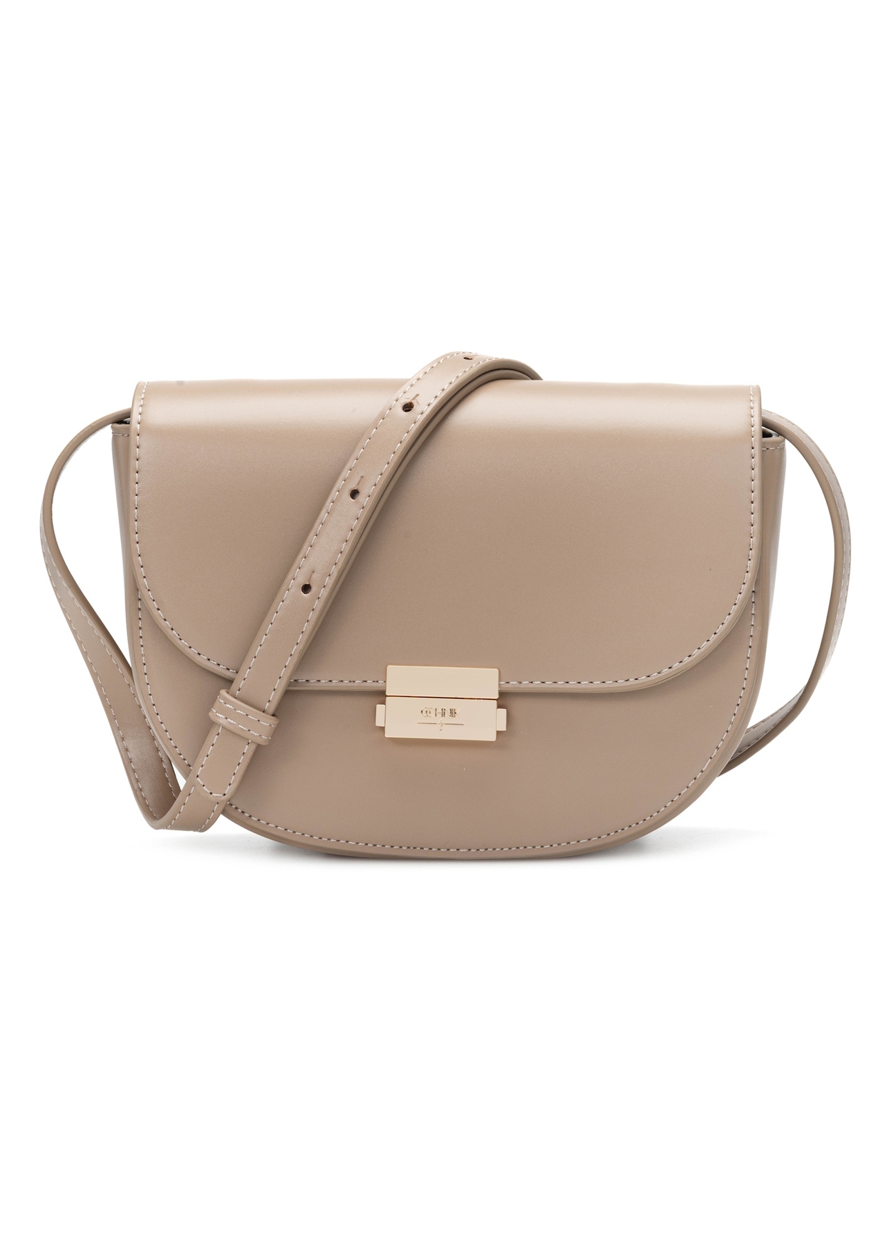 Dámska polkruhová taška cez rameno TOREC-1127-1D(W26), pohľad spredu na bielom pozadí.