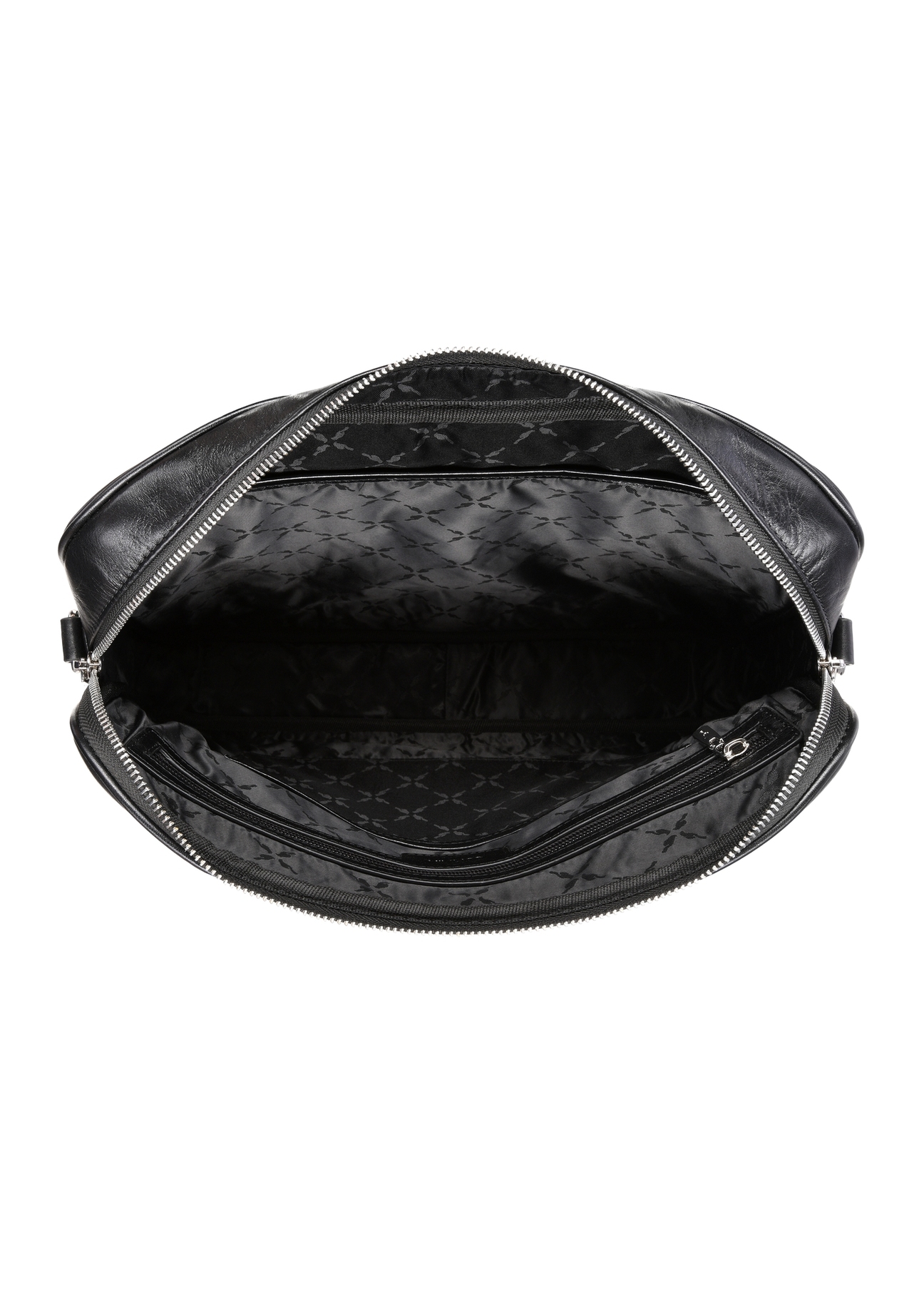 Čierna kožená taška na notebook TORES-1227-99(W26), pohľad na produkt vo vnútri na bielom pozadí.