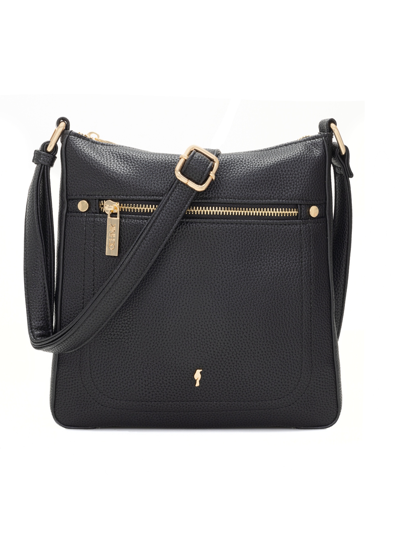 Dámska čierna koženková kabelka TOREC-1177-99(W26), pohľad spredu na bielom pozadí.