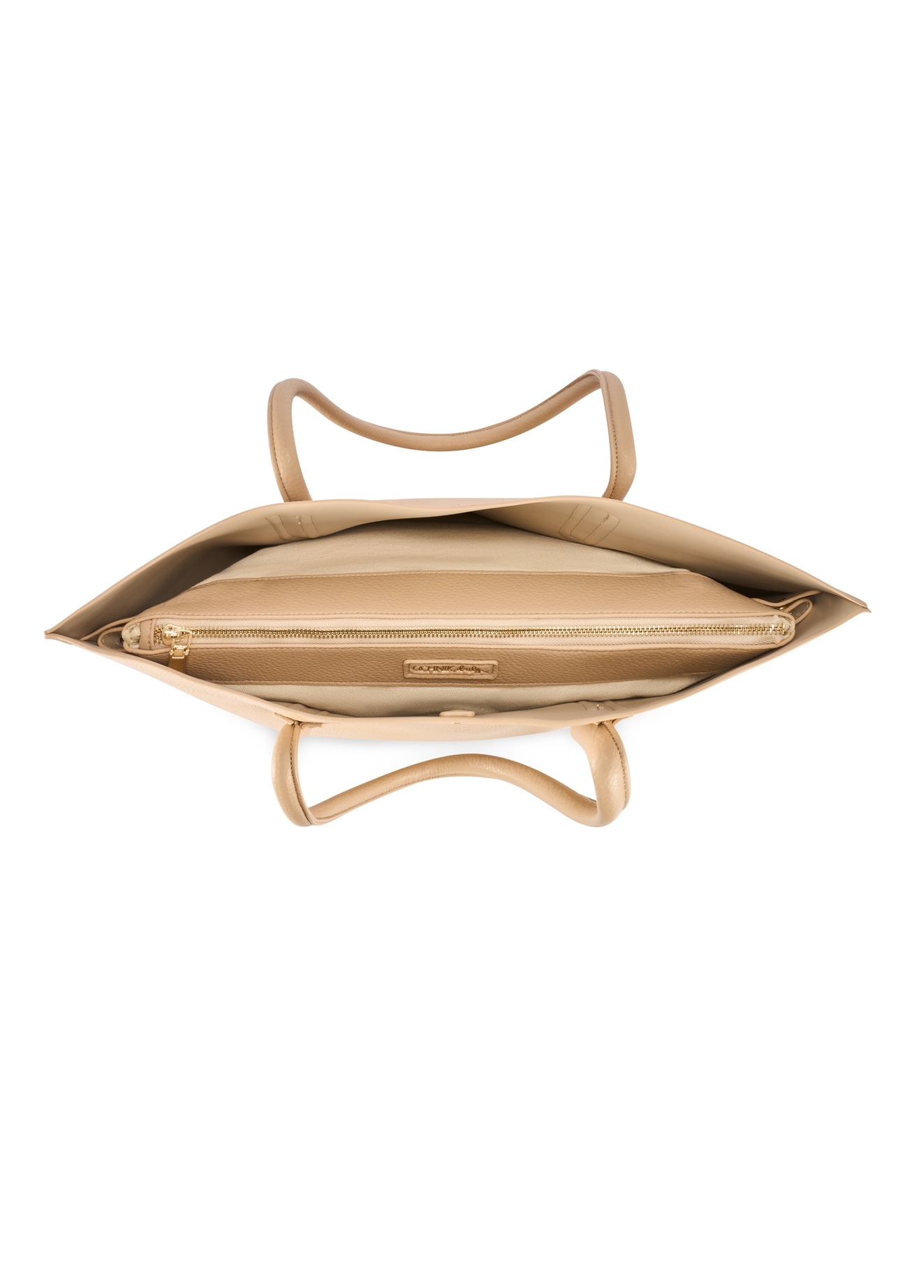 Béžová dámska nákupná taška TOREC-0938-1A(W26), pohľad na produkt vo vnútri na bielom pozadí.