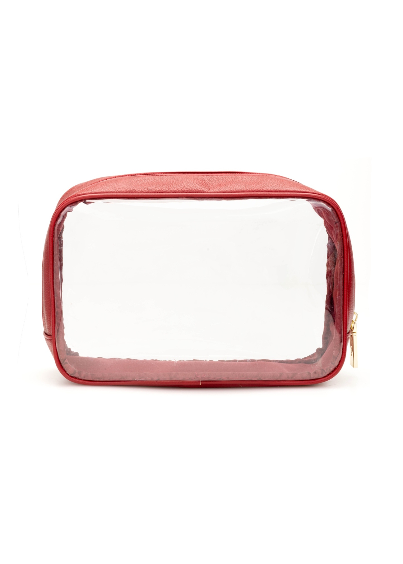 Veľká červená dvojdielna dámska kozmetická taška TOREC-0874A-41(Z25), pohľad zozadu na produkt na bielom pozadí.