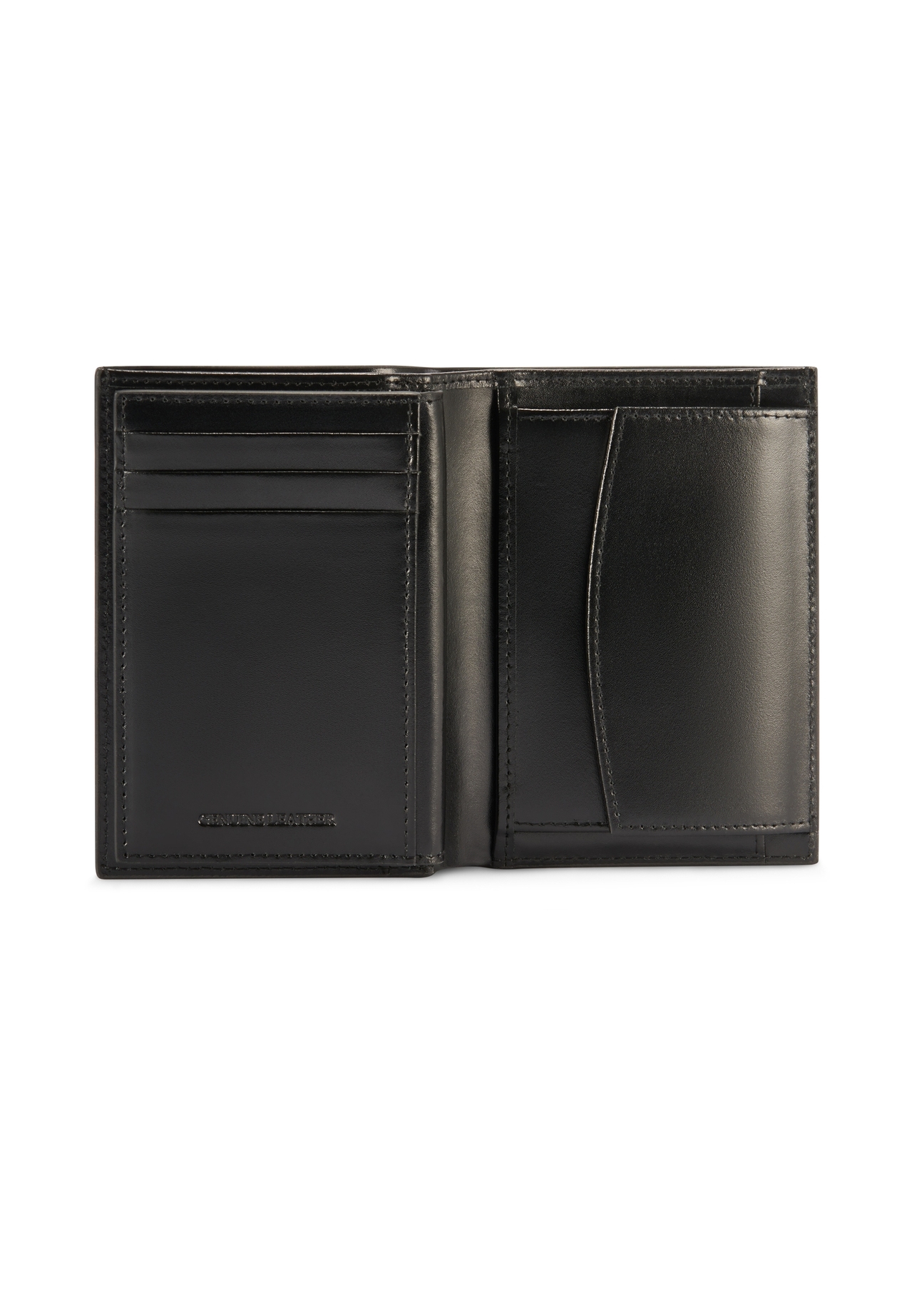 Čierna pánska kožená peňaženka PORMS-0658-99(Z25), pohľad na produkt zvnútra na bielom pozadí.