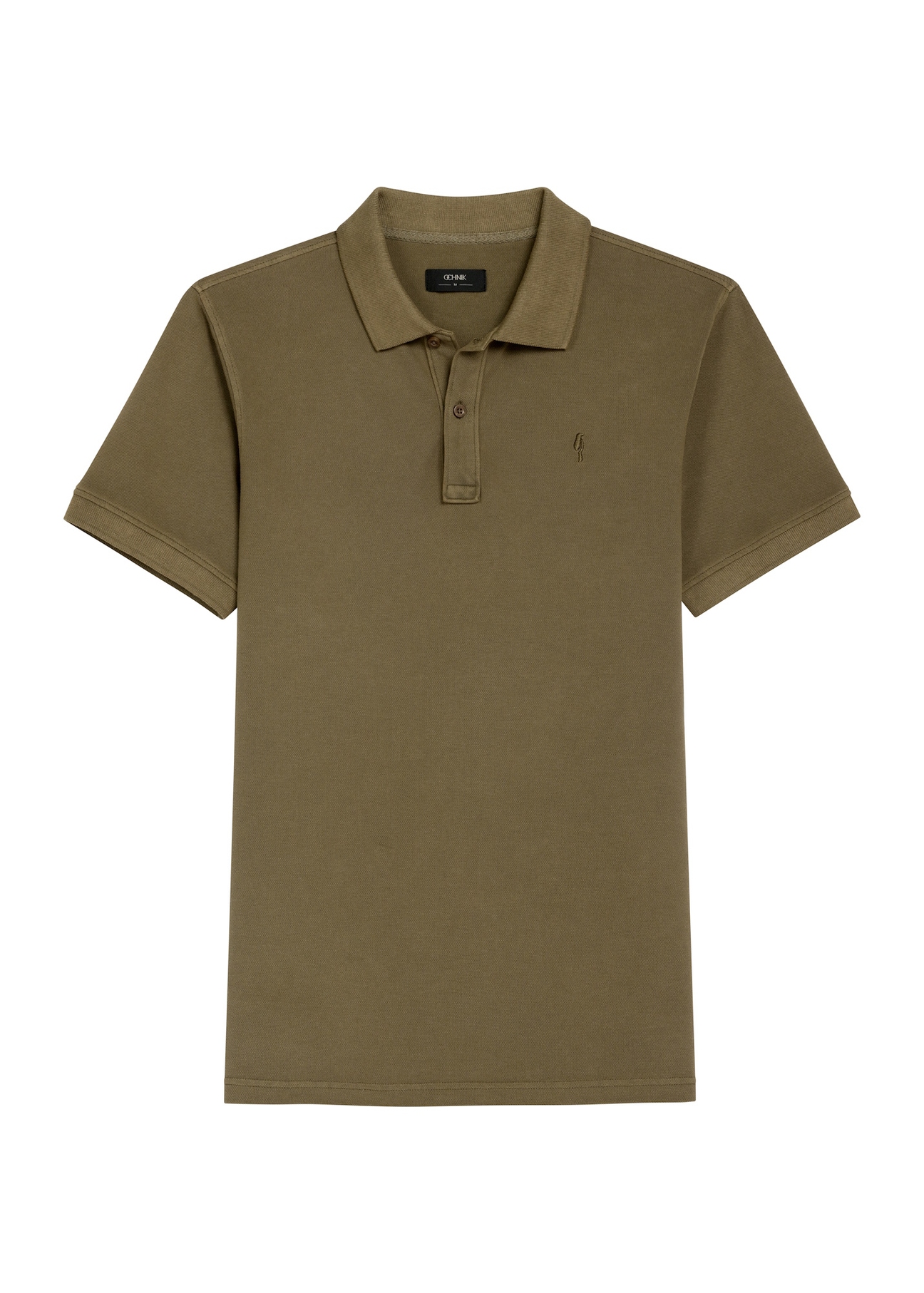 Pánske khaki polo tričko POLMT-0055A-8D(W26), pohľad spredu na bielom pozadí.
