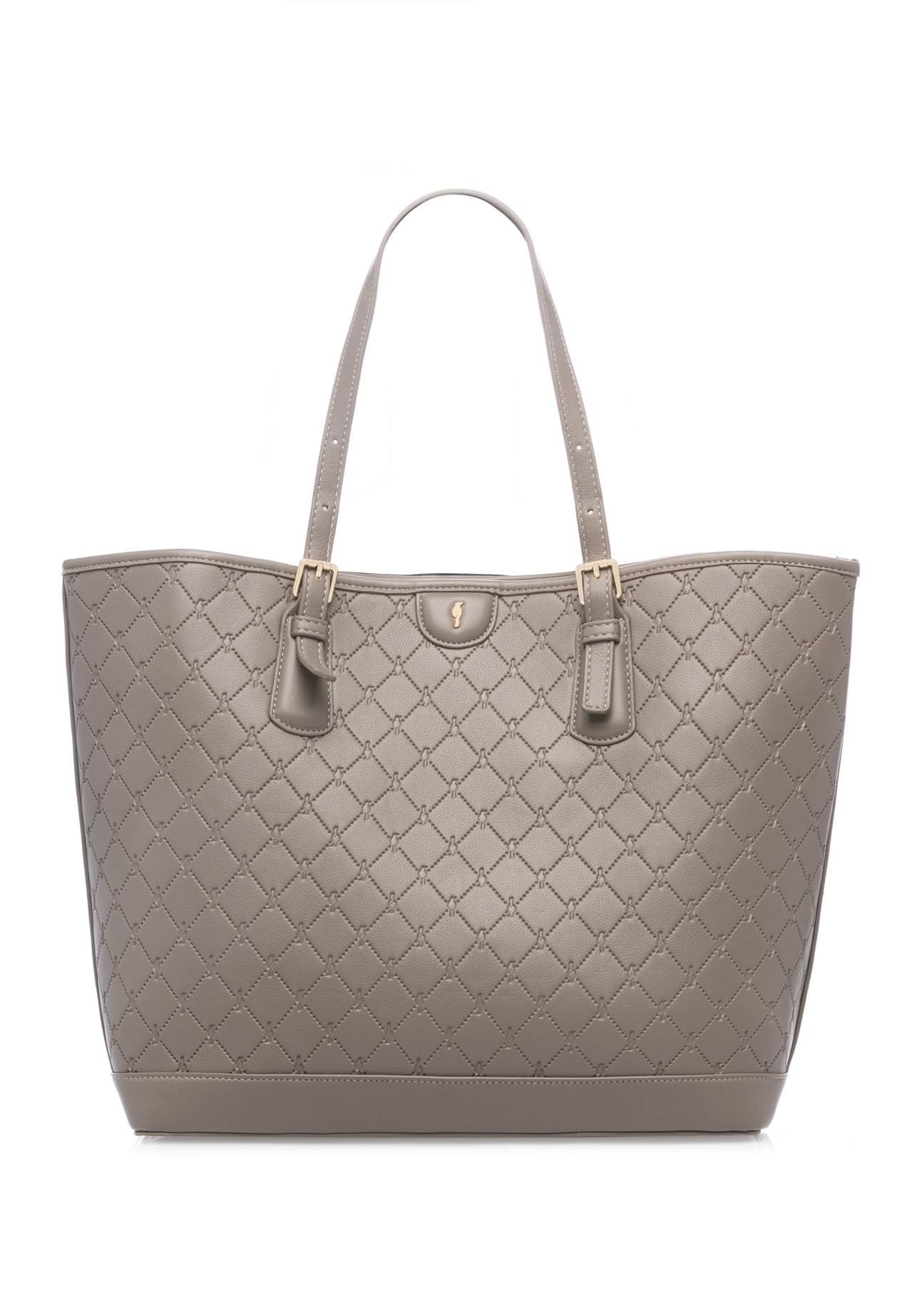 Svetlohnedá nákupná taška s monogramom TOREC-1181-1K(W26) - pohľad spredu na produkt, na bielom pozadí.