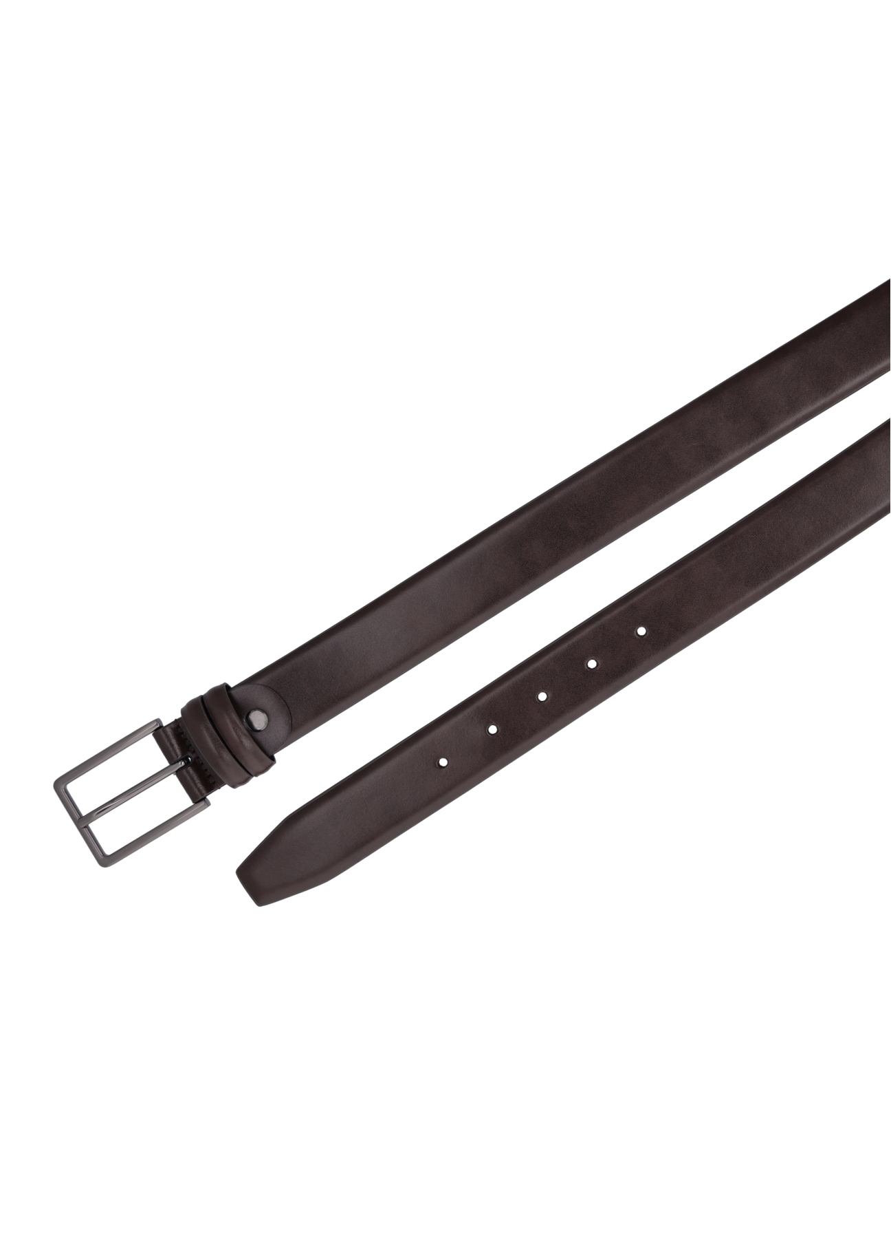 Pánsky hnedý kožený opasok PASMS-0284-1I(Z26), pohľad na produkt zhora na bielom pozadí.