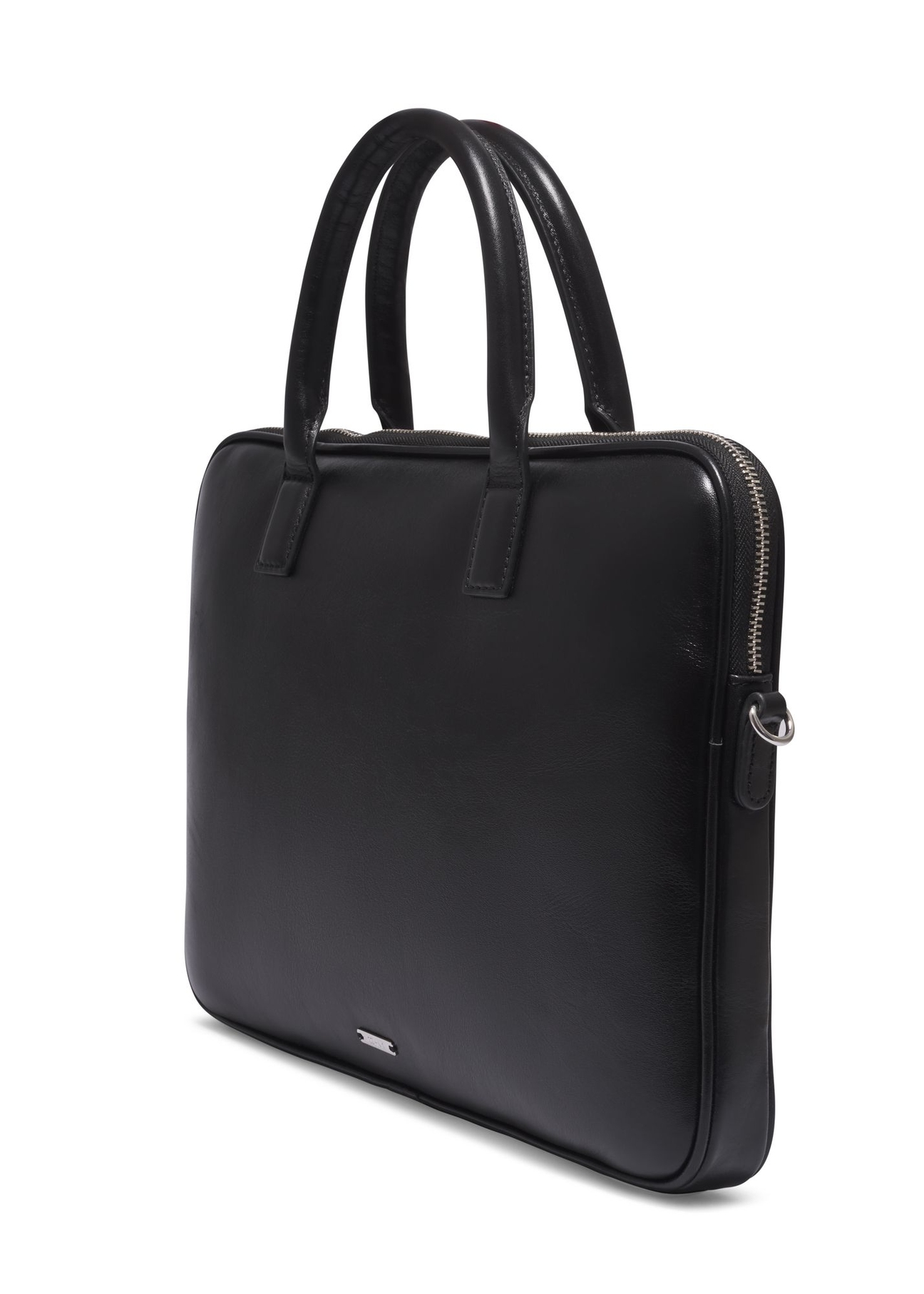 Čierna kožená elegantná taška na notebook TORES-1344-99(Z26) - diagonálny pohľad na produkt, na bielom pozadí.
