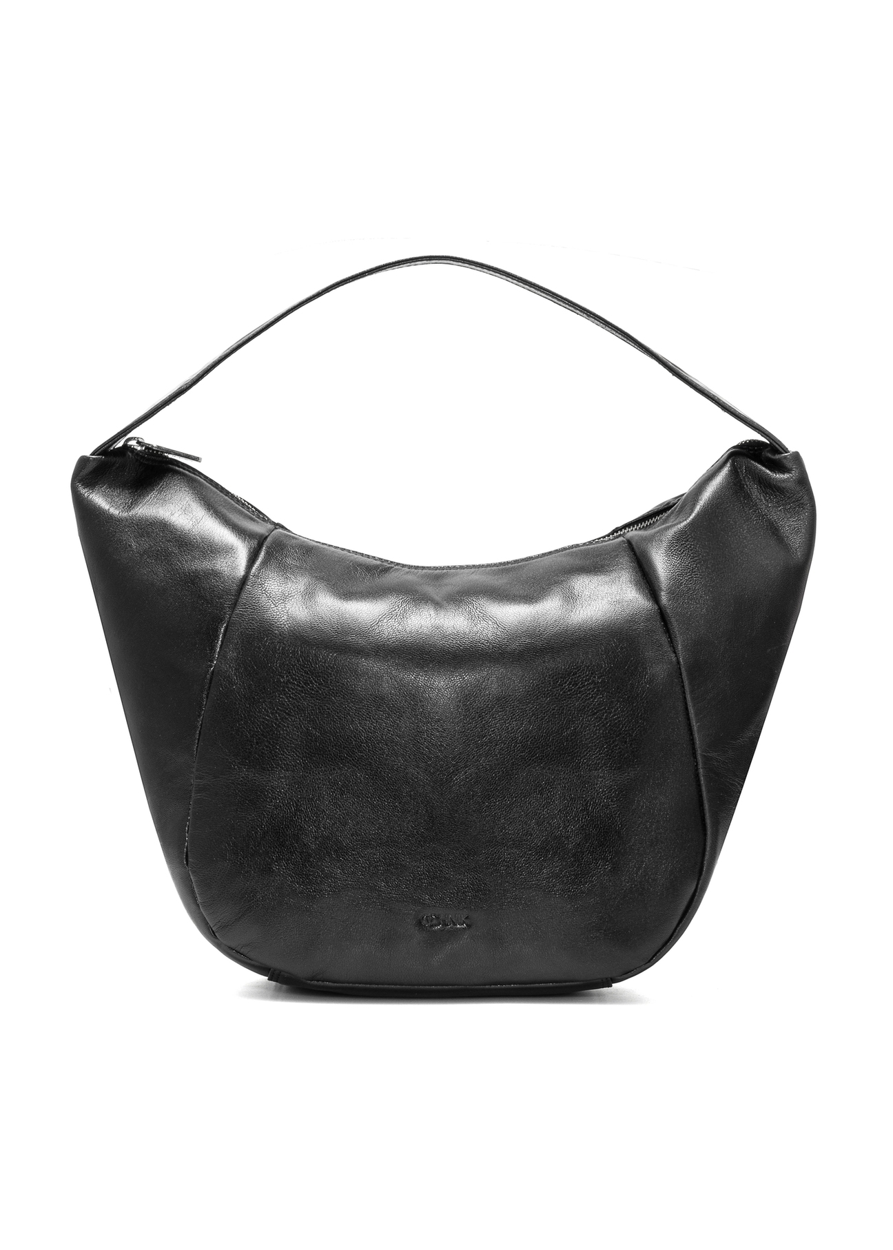 Čierna kožená taška hobo TORES-1135A-99(Z25), pohľad spredu na bielom pozadí.