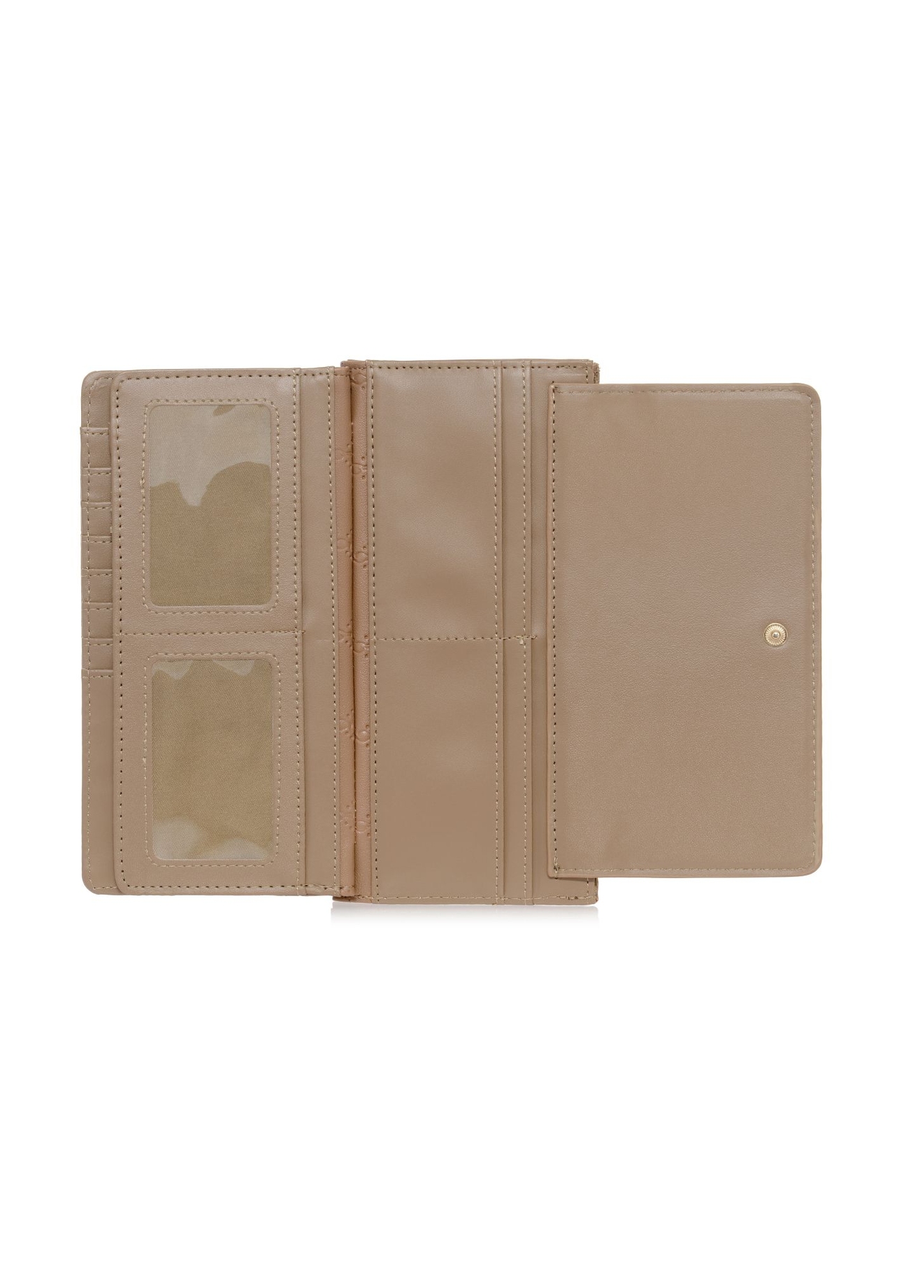 Veľká béžová dámska peňaženka s monogramom POREC-0347A-81(Z25) - pohľad zhora na produkt na bielom pozadí.