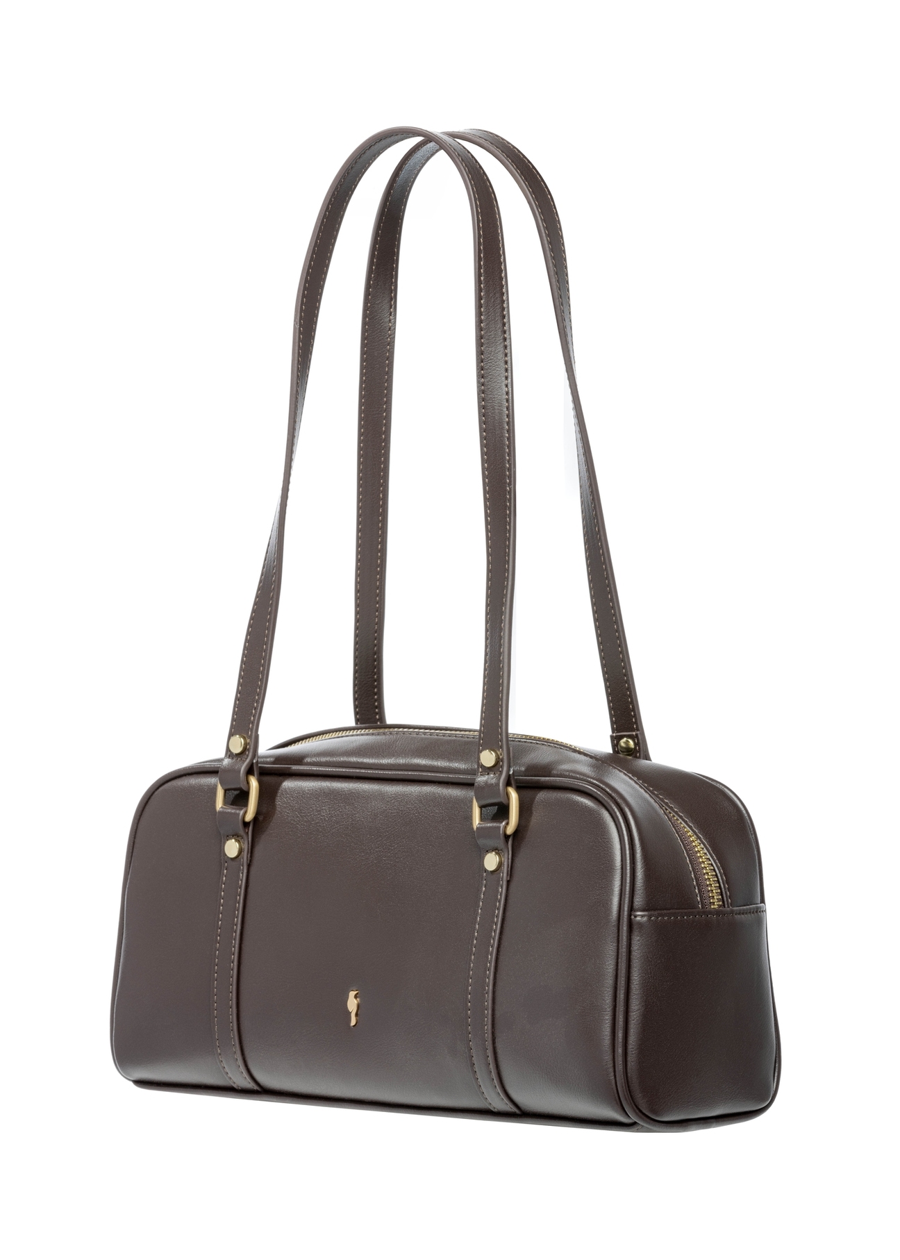 Tmavohnedá taška cez rameno TOREC-1233-1I(W26), diagonálny pohľad na produkt na bielom pozadí.