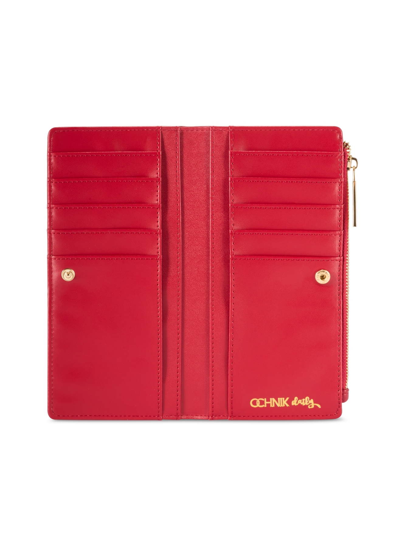 Veľká dámska peňaženka červenej farby POREC-0406-4B(W26) - pohľad na produkt zhora, na bielom pozadí.