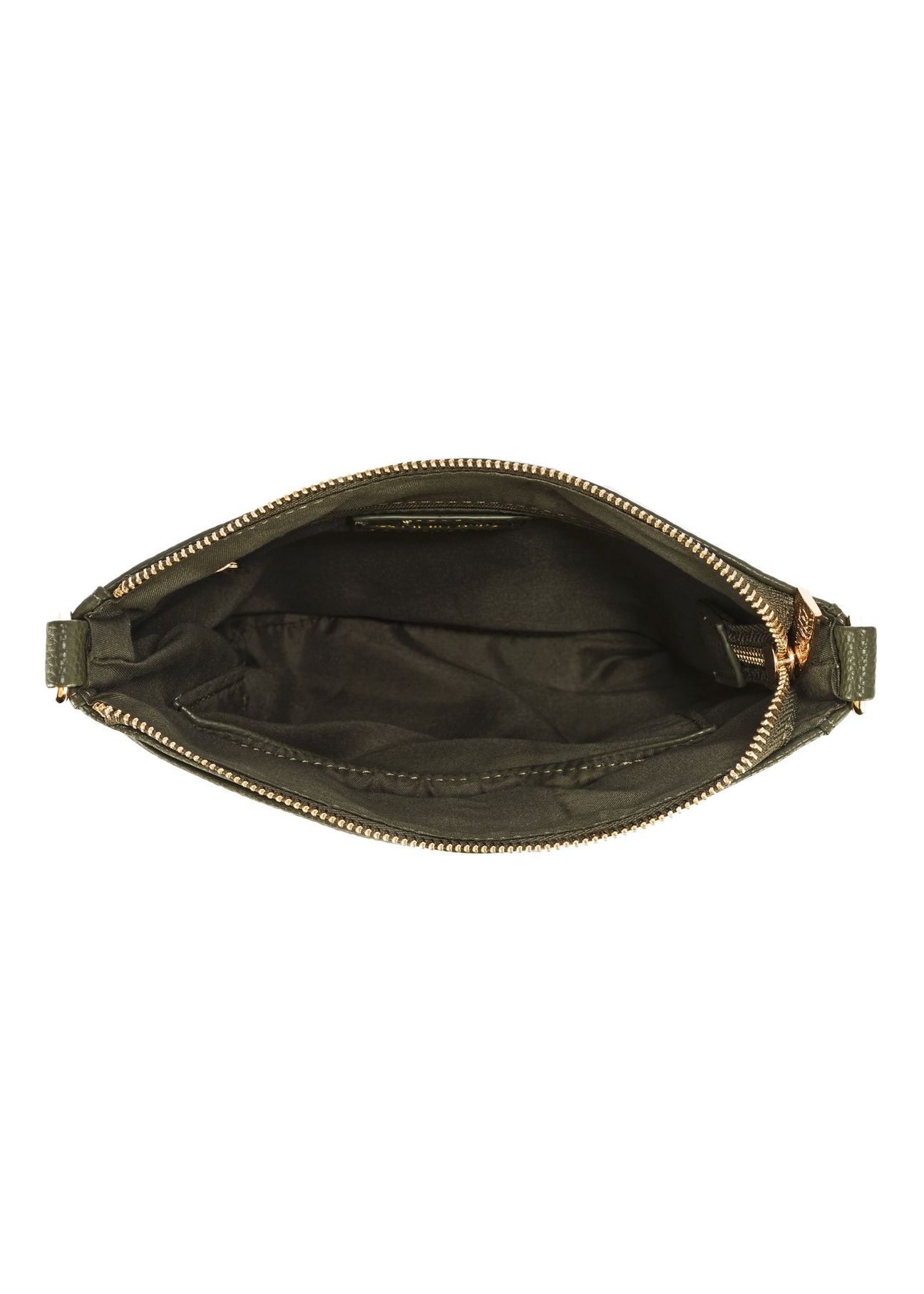Dámska khaki kabelka cez rameno TOREC-0708 B-55(Z 25), pohľad na produkt zvnútra na bielom pozadí.