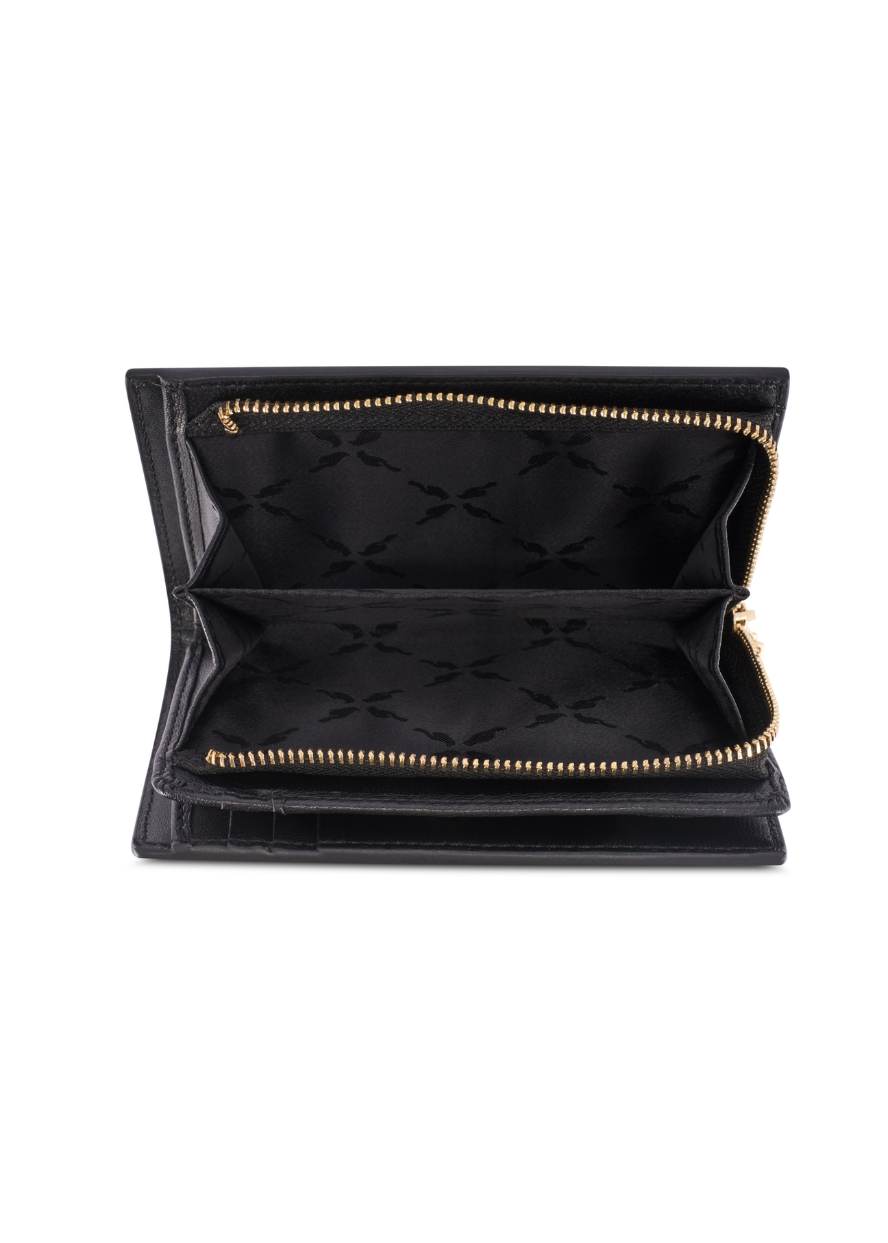 Čierna kožená dámska peňaženka PORES-0980R-9I(W26), pohľad na produkt zvnútra na bielom pozadí.