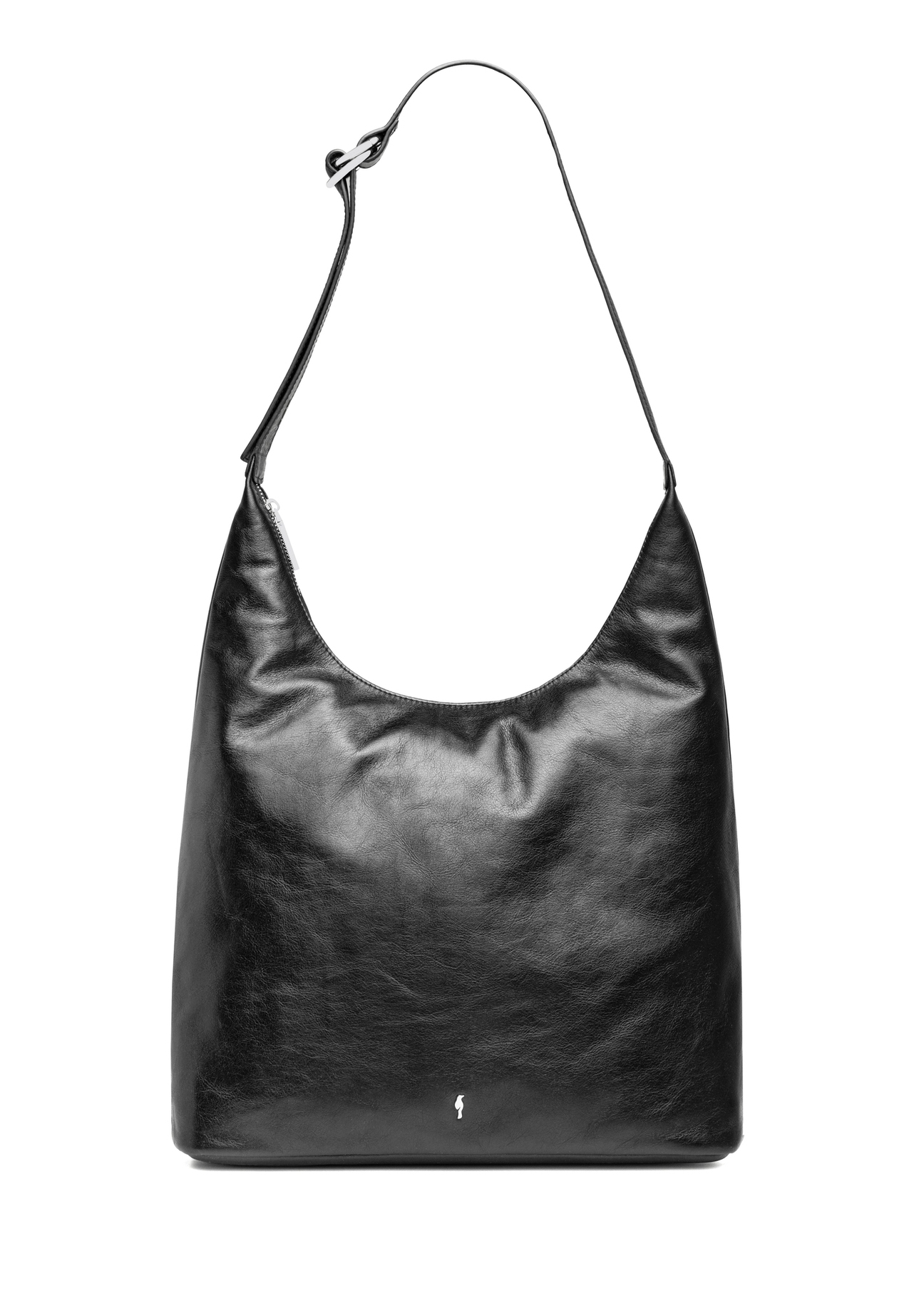 Čierna veľká kožená dámska kabelka TORES-1225-99(W26) - pohľad na produkt spredu, na bielom pozadí.