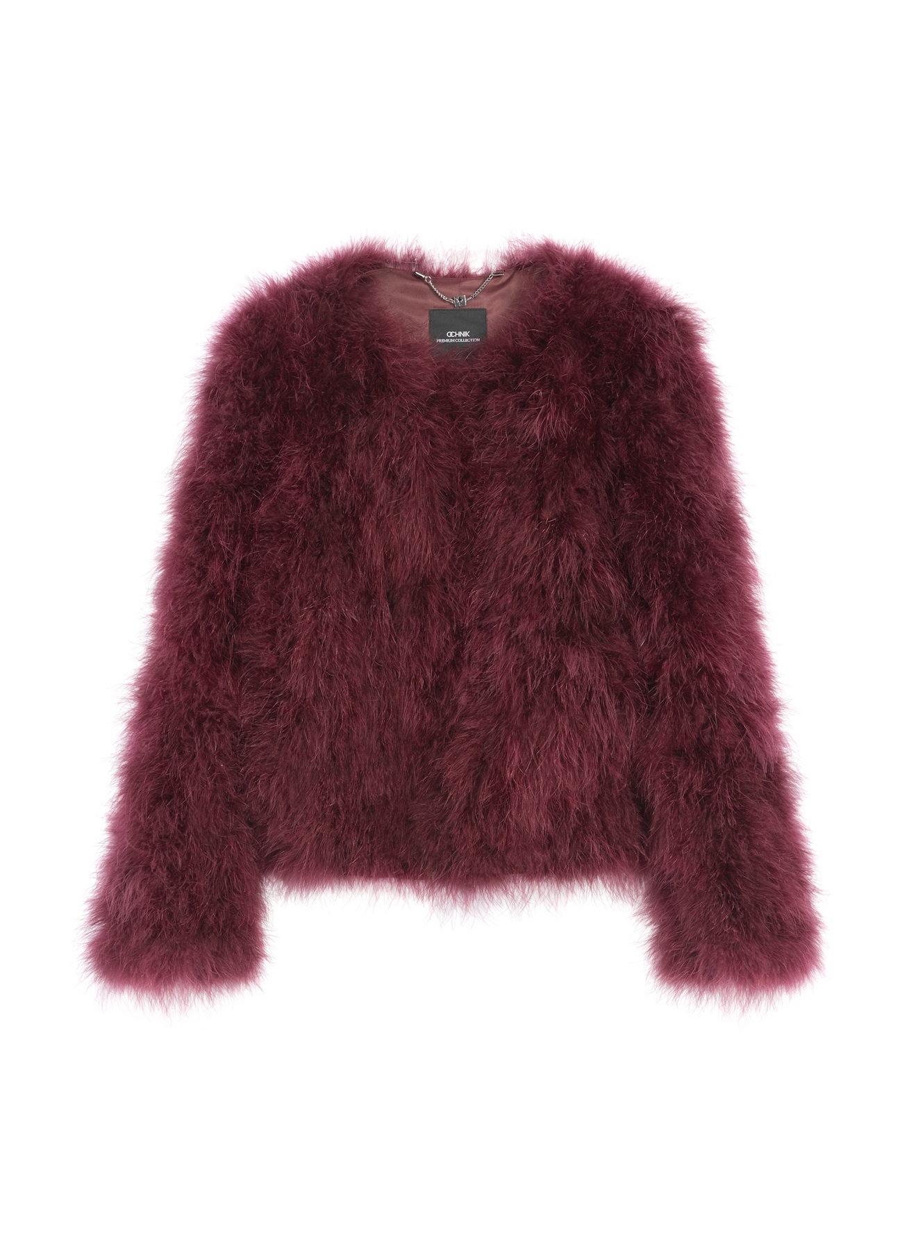 Dámska bunda z morčacieho peria FUTDF-0097A-3183(Z25), pohľad spredu na bielom pozadí.