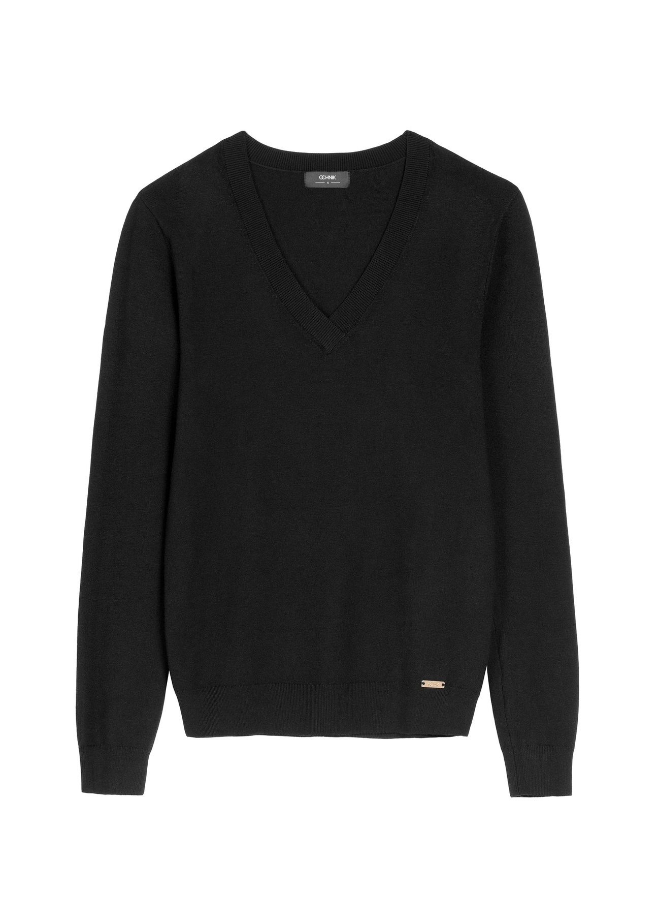 Čierny sveter s výstrihom do V SWEDT-0201-99(W26)