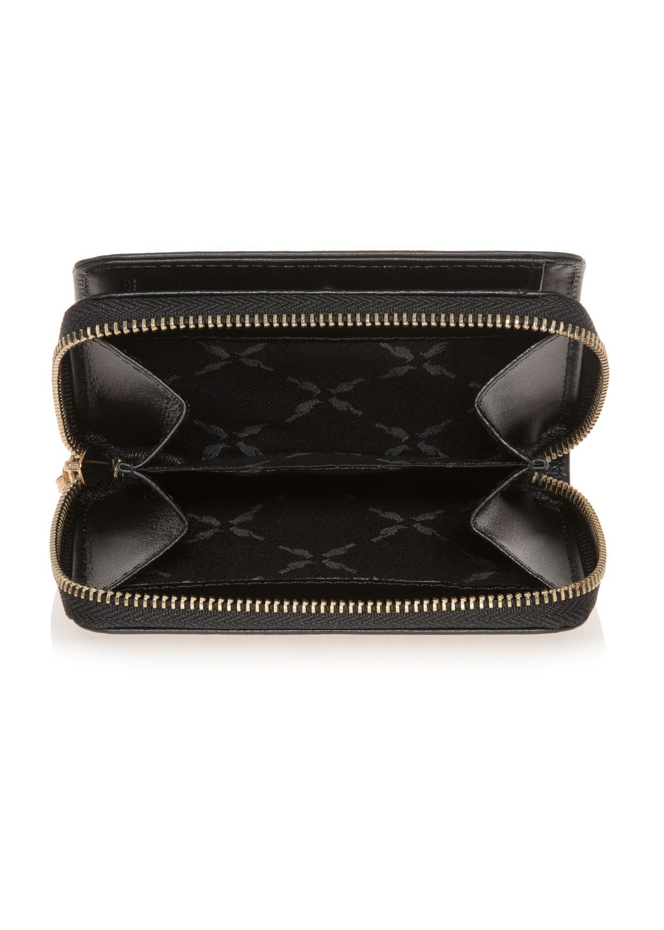 Malá čierna kožená dámska peňaženka PORES-0833R-99(Z25) - pohľad na otvorený produkt zhora na bielom pozadí.