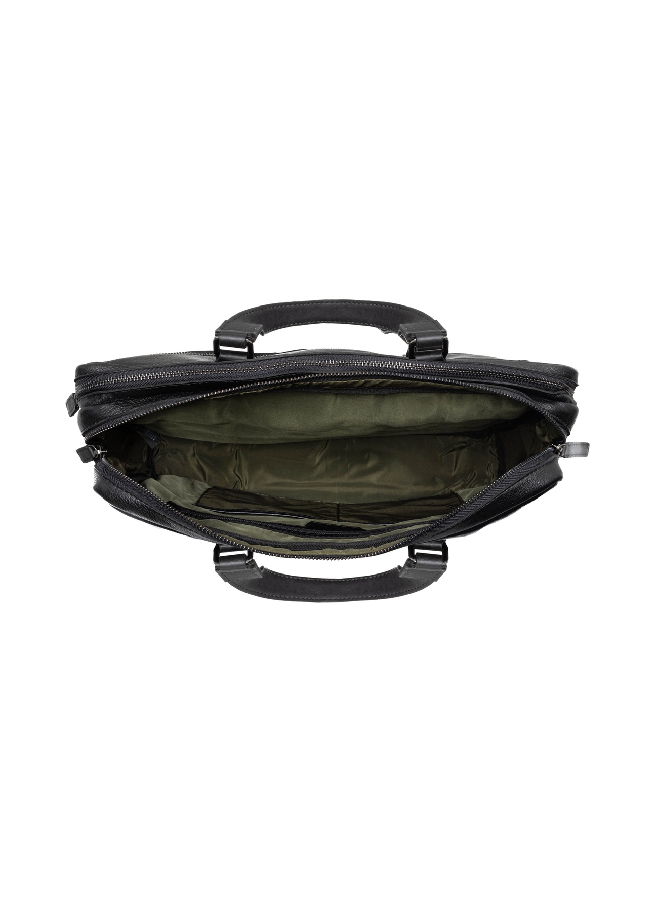 Čierna kožená pánska aktovka TORMS-0495-99(W26), pohľad na produkt zhora na bielom pozadí.