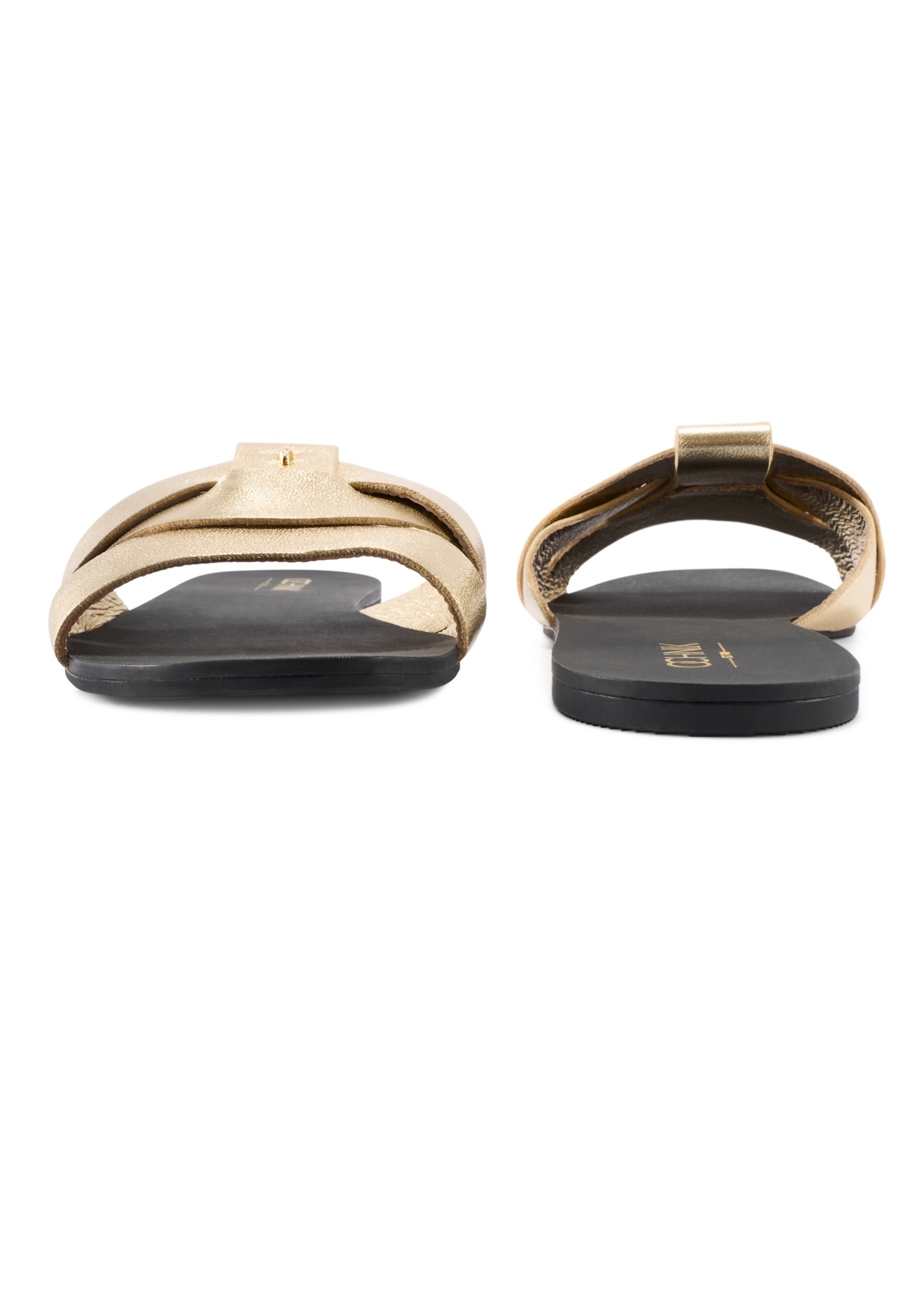 Dámske zlaté pletené žabky BUTYD-0903C-2X(W26), pohľad na produkt spredu a zozadu na bielom pozadí.