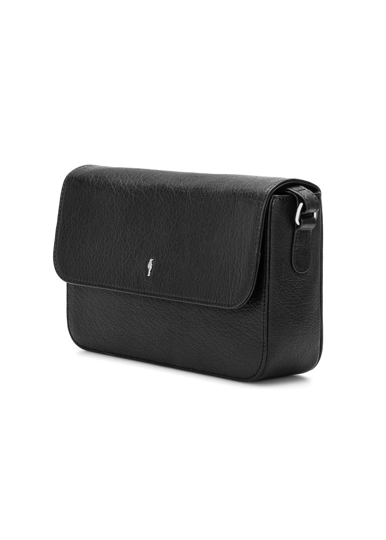 Dámska čierna kožená taška cez rameno TORES-1245-99(W26) - diagonálny pohľad na produkt na bielom pozadí.