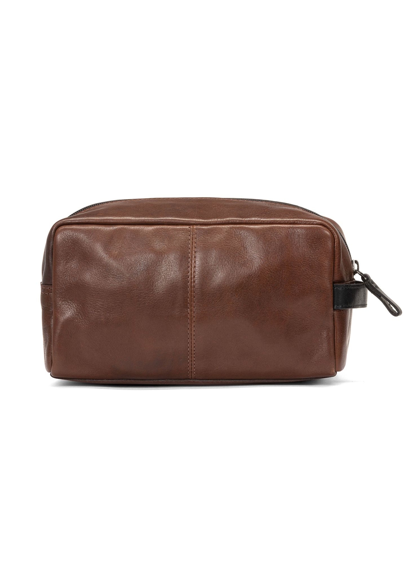 Pánska hnedá kožená kozmetická taška TORMS-0106-1H(W26), pohľad zozadu na produkt na bielom pozadí.