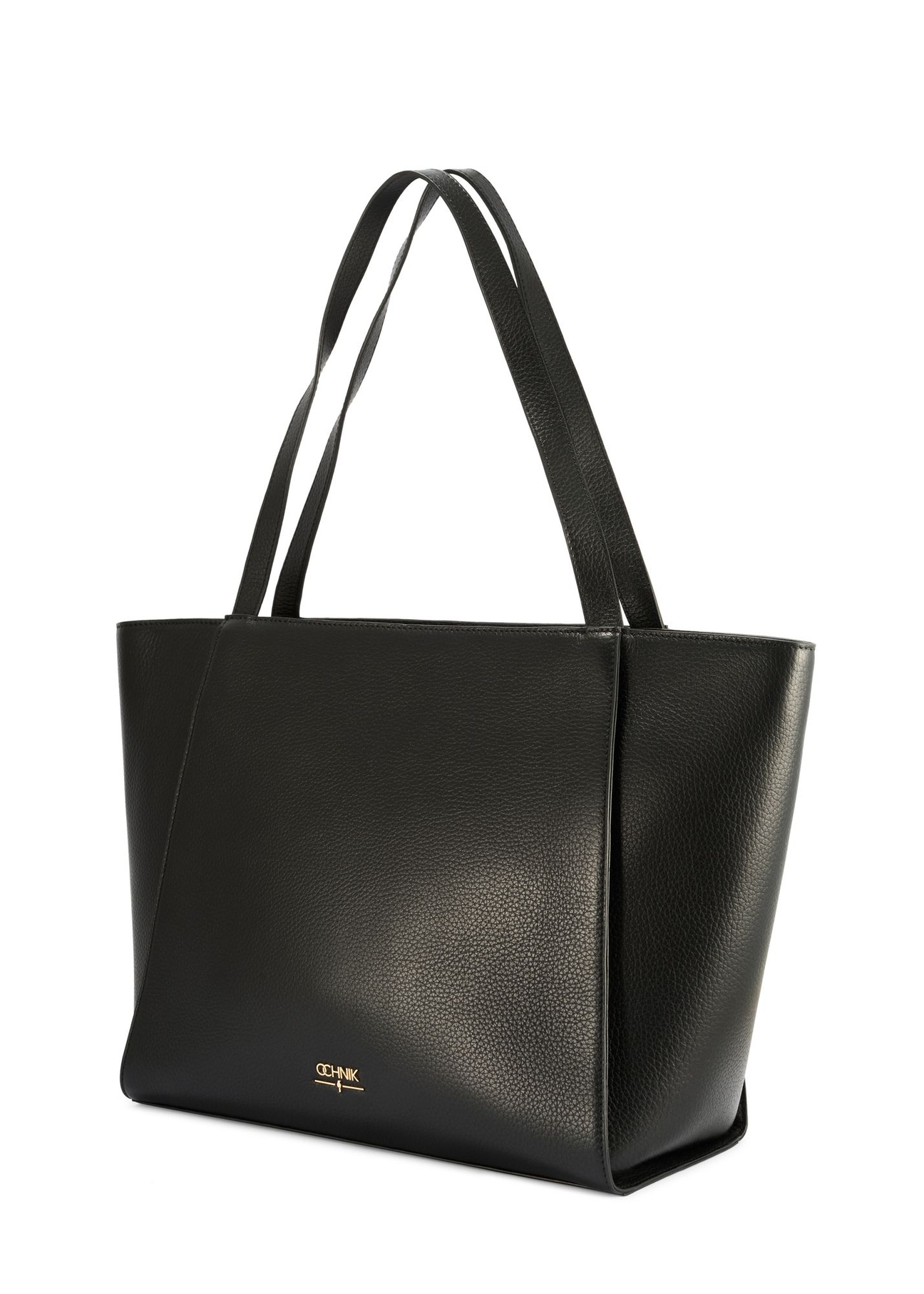 Čierna kožená nákupná taška TORES-1209-9I(W26) - diagonálny pohľad na produkt, na bielom pozadí.