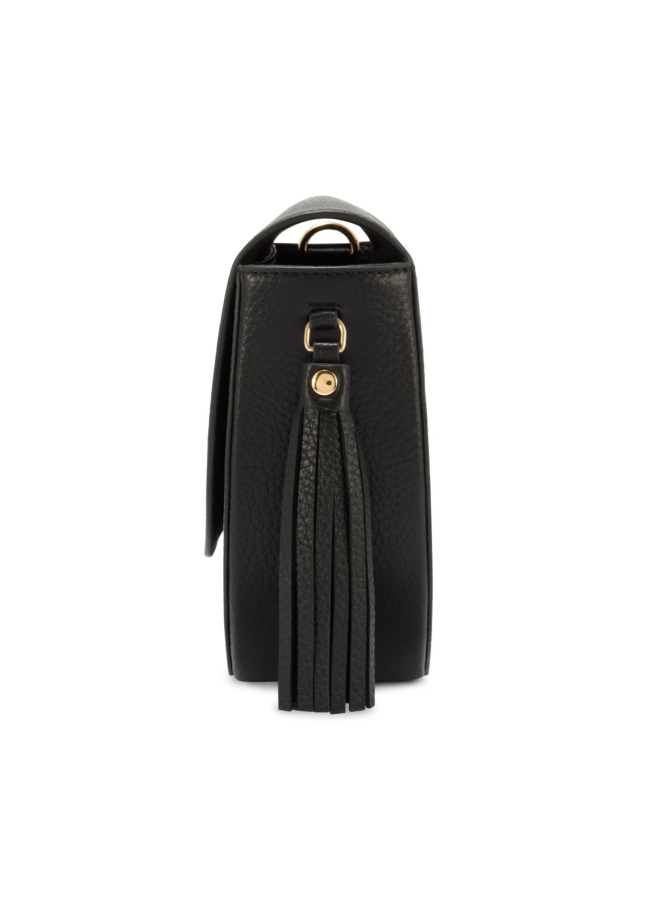 Dámska čierna kožená taška cez rameno TORES-1283-9I(W26) - bočný pohľad na produkt, na bielom pozadí.