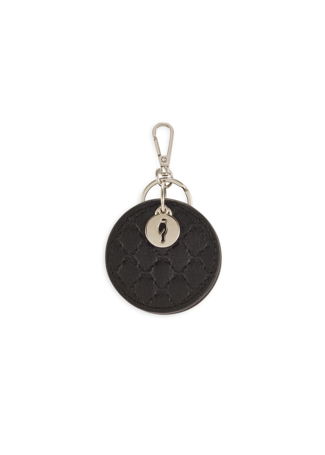Čierna kožená kľúčenka so zrkadlom BRELOK-0215-99(Z25), pohľad na produkt zozadu na bielom pozadí.