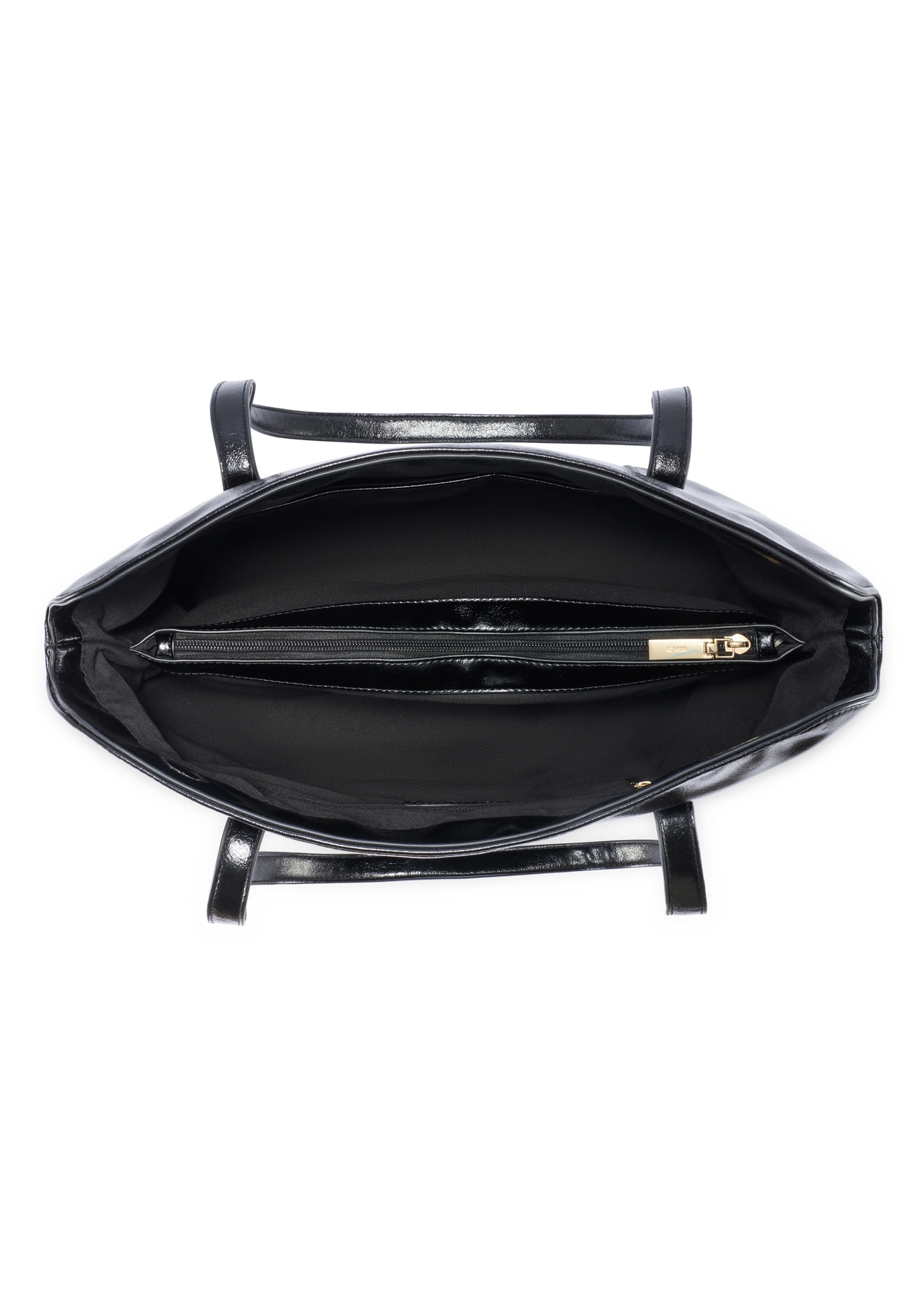 Čierna dámska nákupná taška TOREC-1206-9F(W26) - pohľad na produkt zhora, na bielom pozadí.